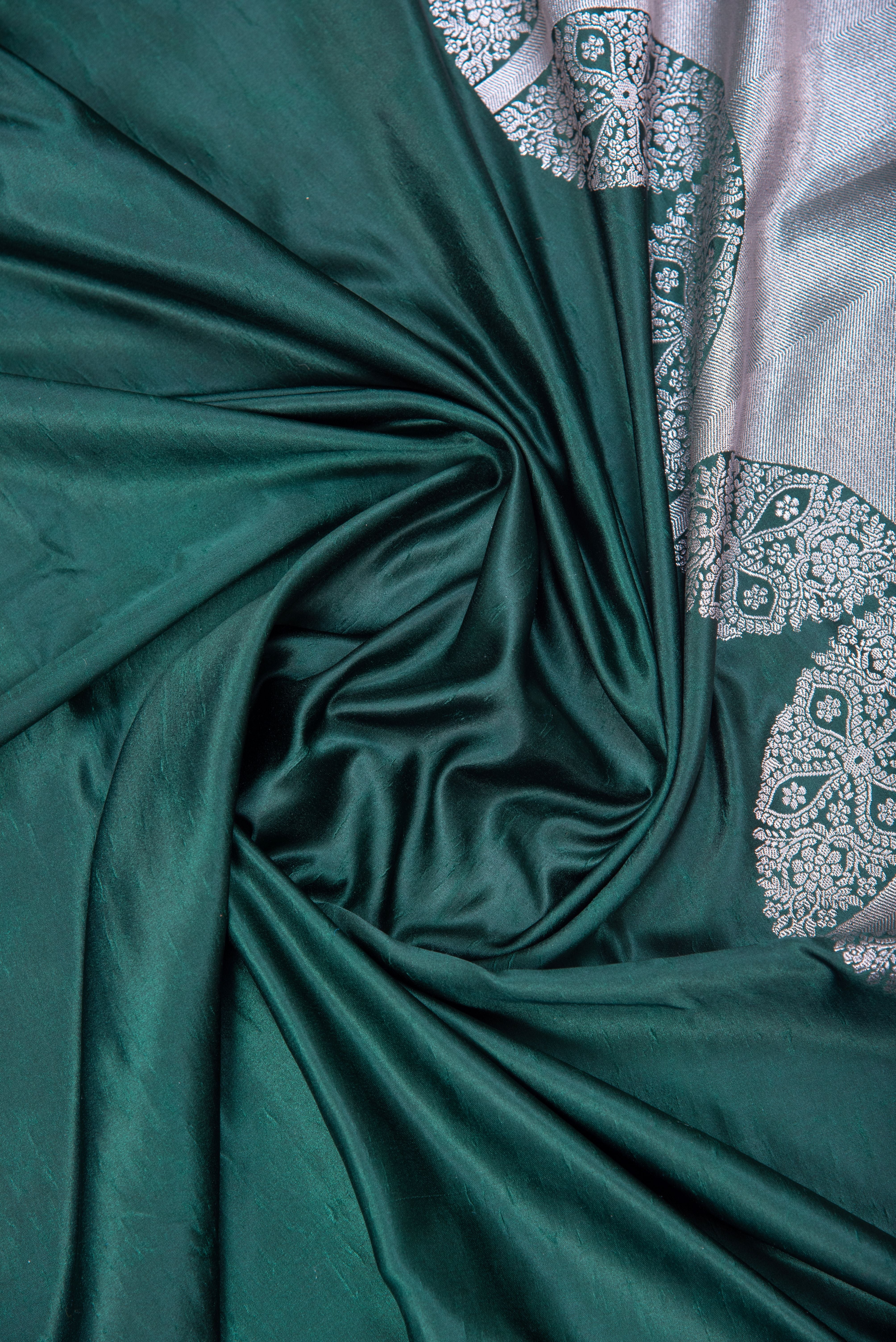 Mashru Silk with weaving - bottle green