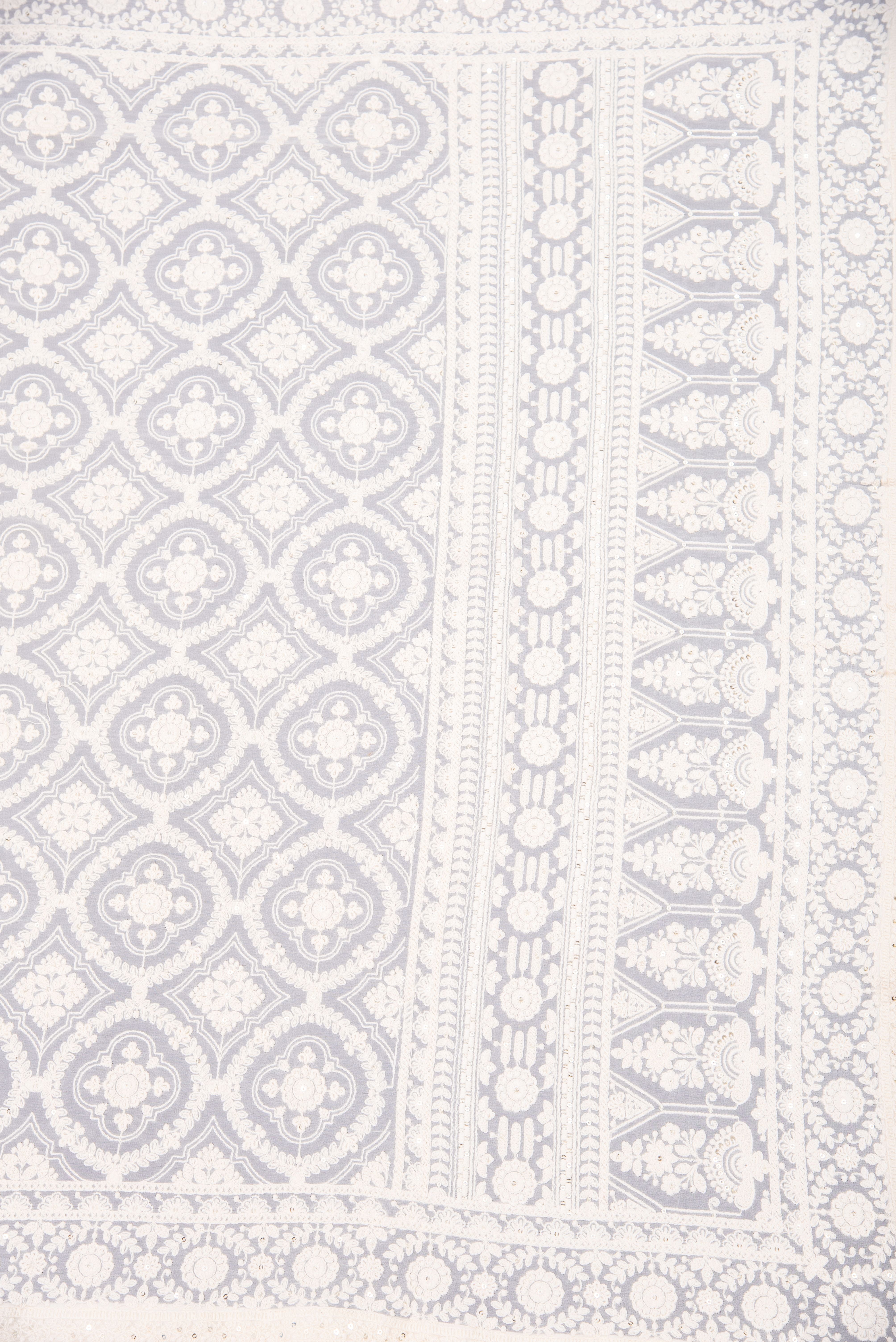 Chikankari embroidery with sequins on georgette - cream