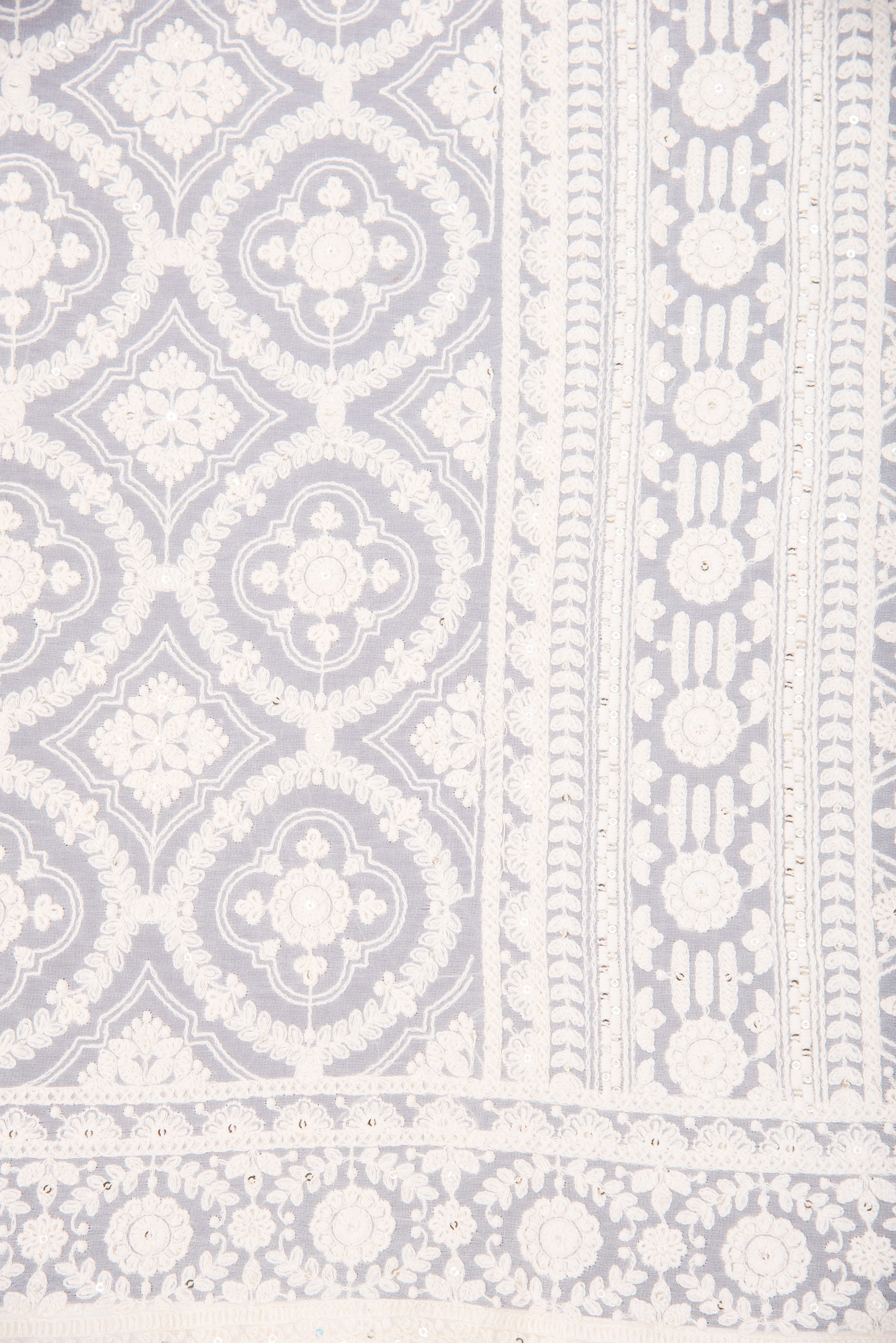 Chikankari embroidery with sequins on georgette - cream