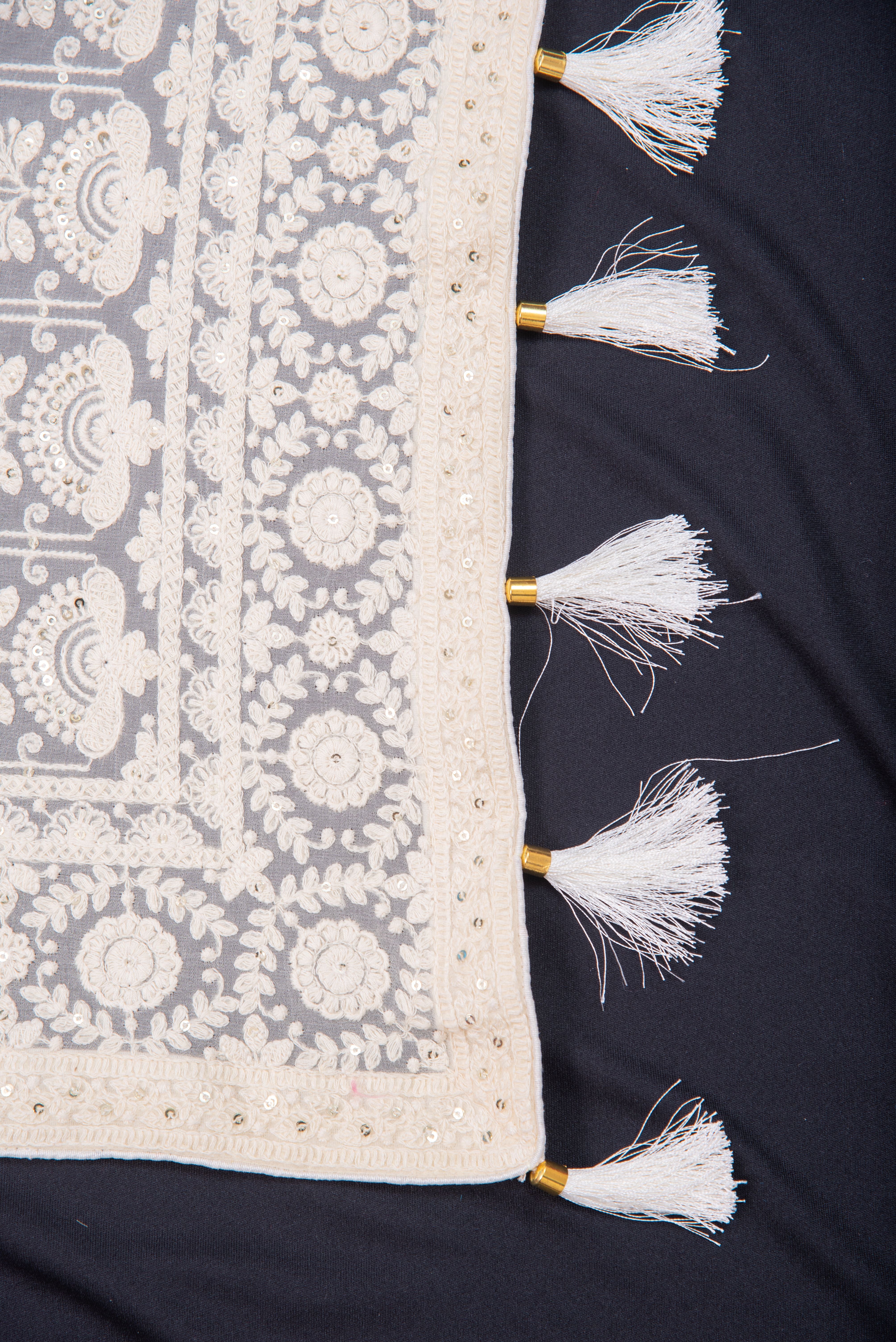 Chikankari embroidery with sequins on georgette - cream