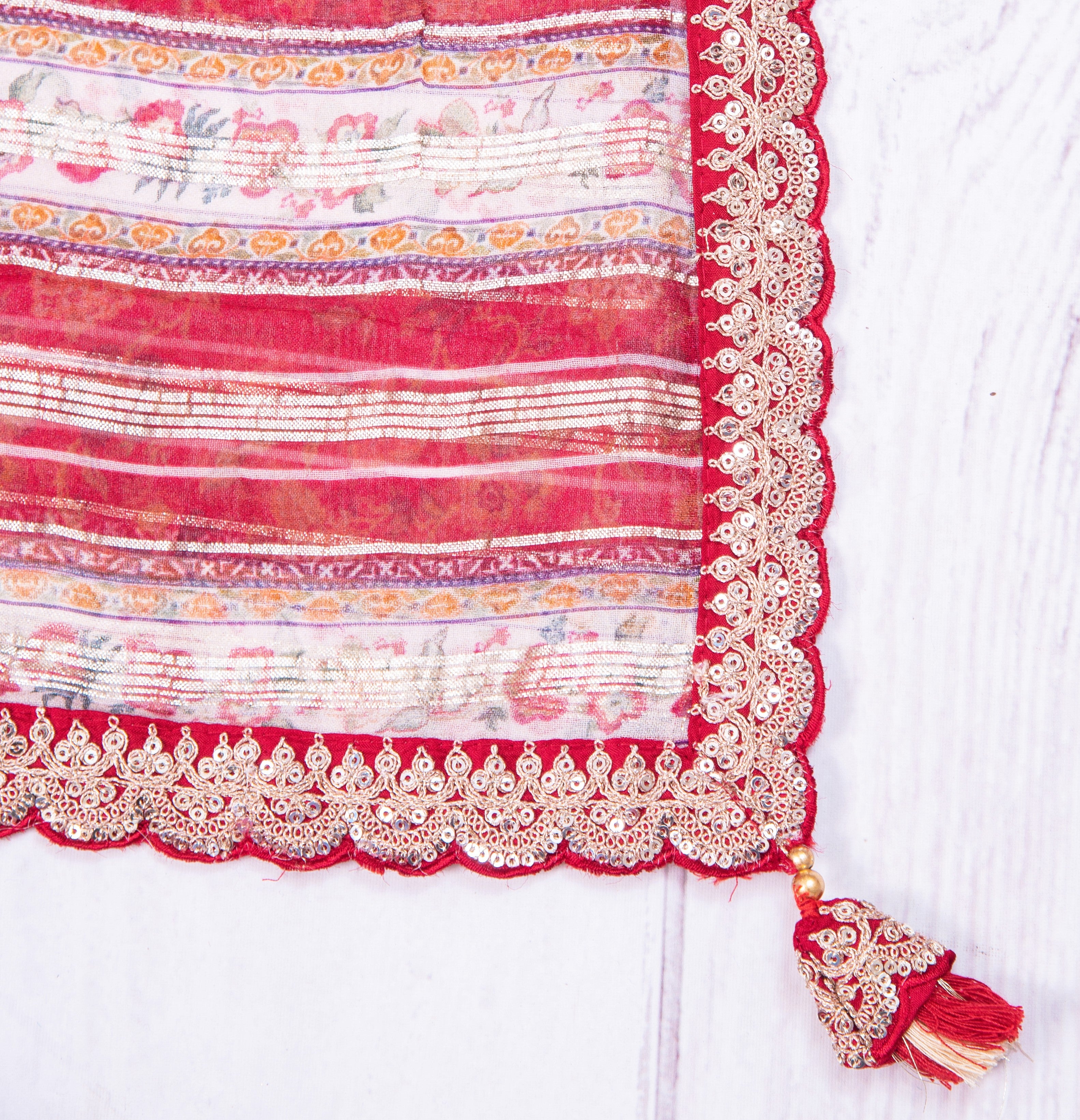 Georgette with stripes - red