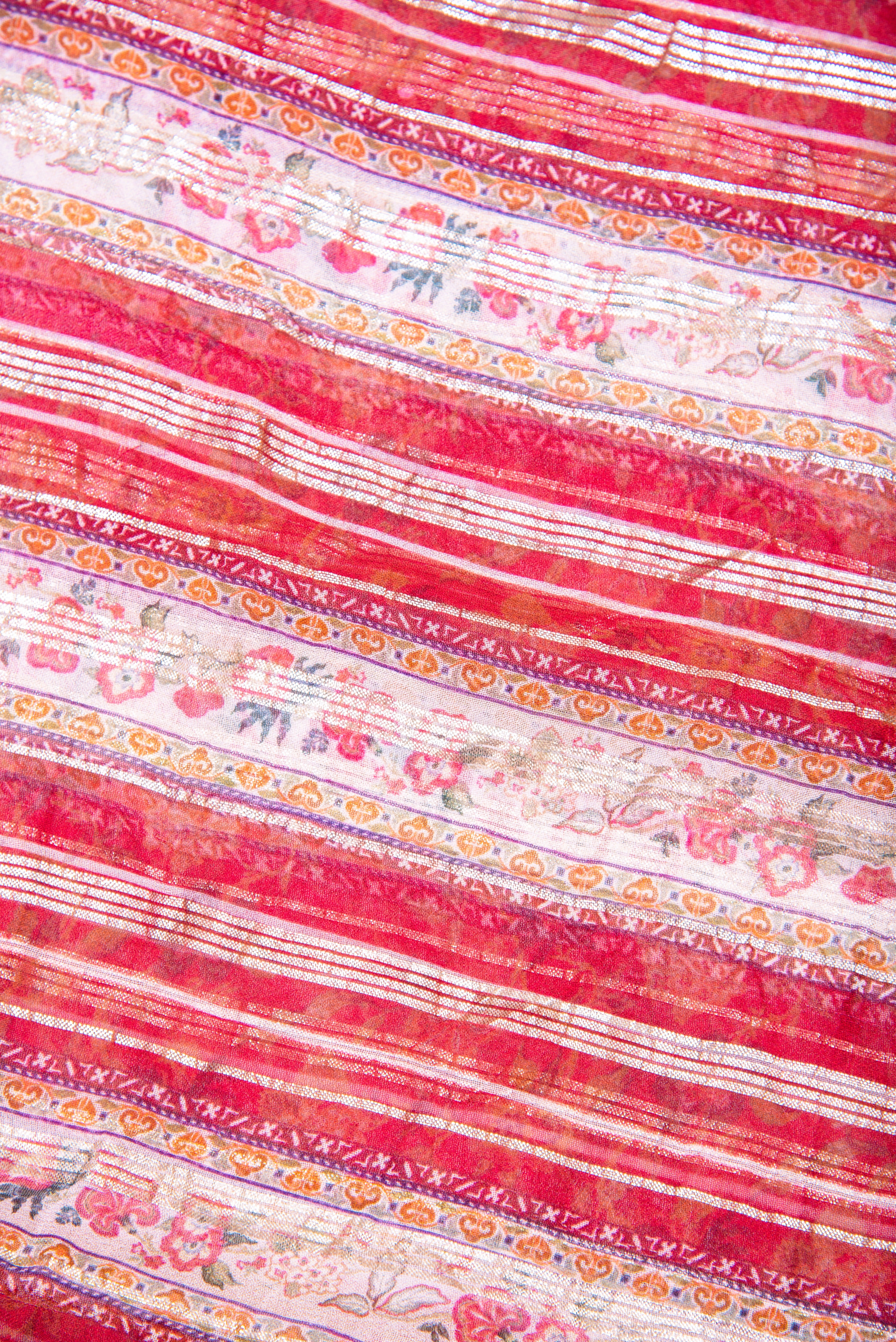 Georgette with stripes - red