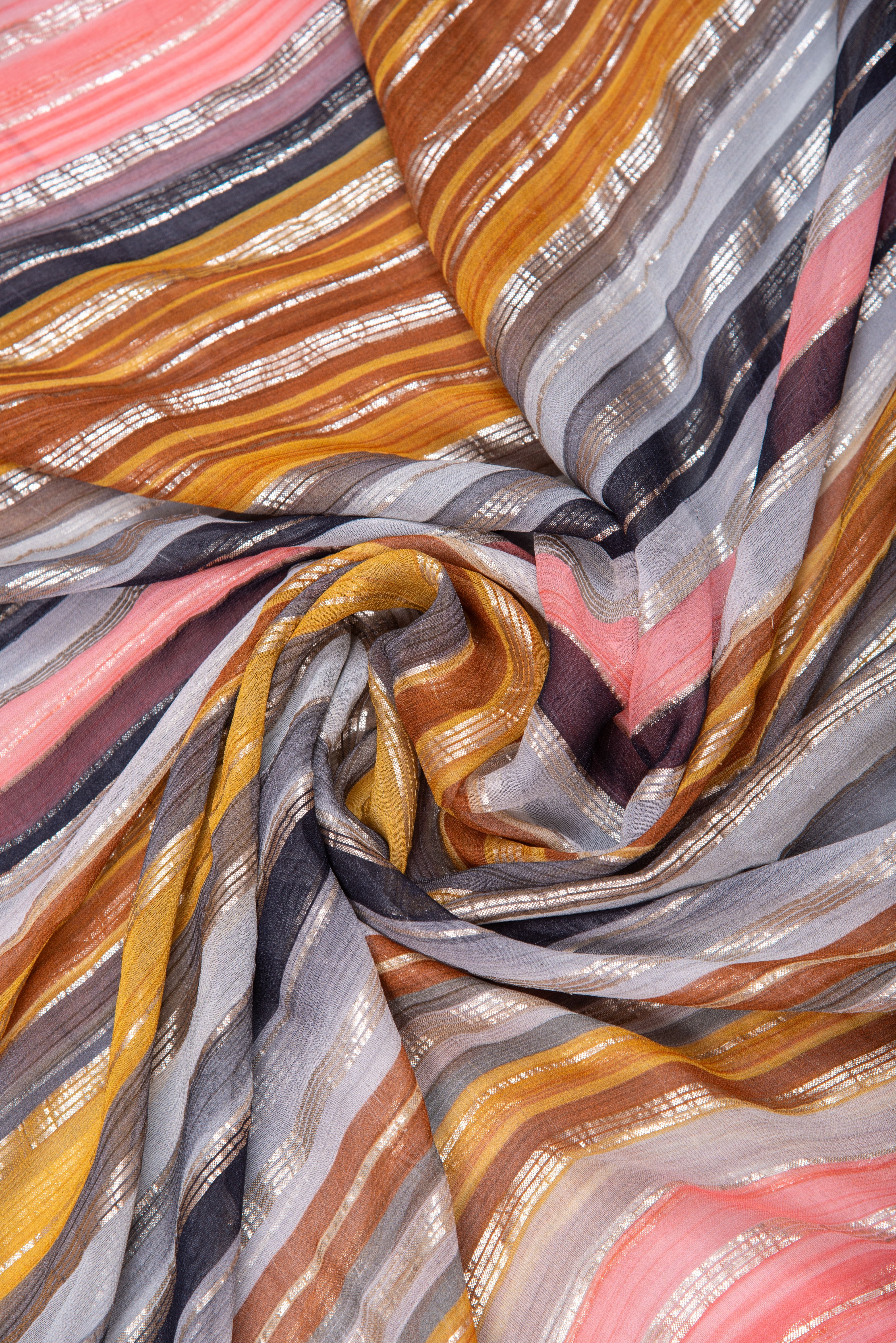 Georgette with stripes - mustard