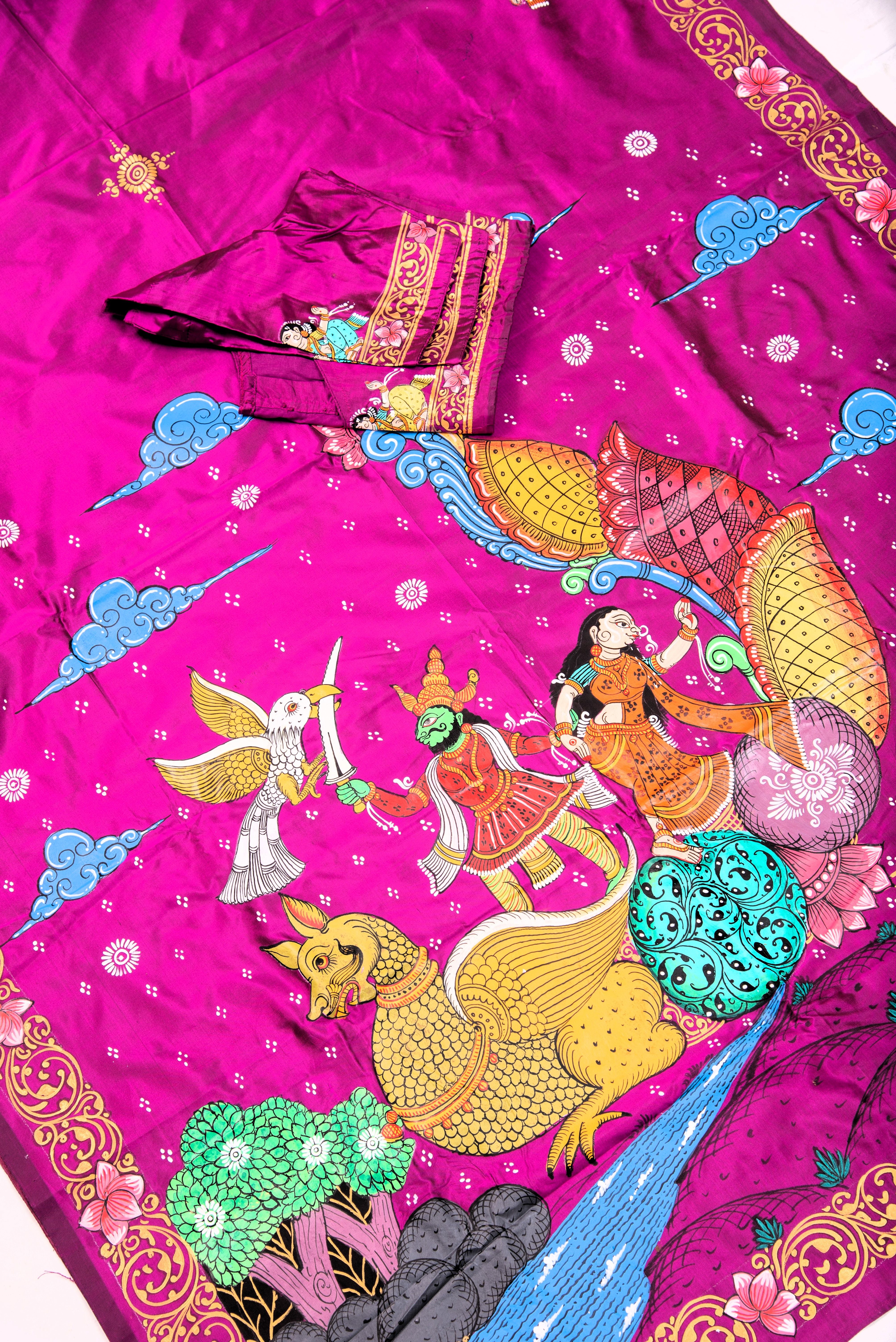 Pattachitra hand painted saree on pure silk - Sita Haran Theme