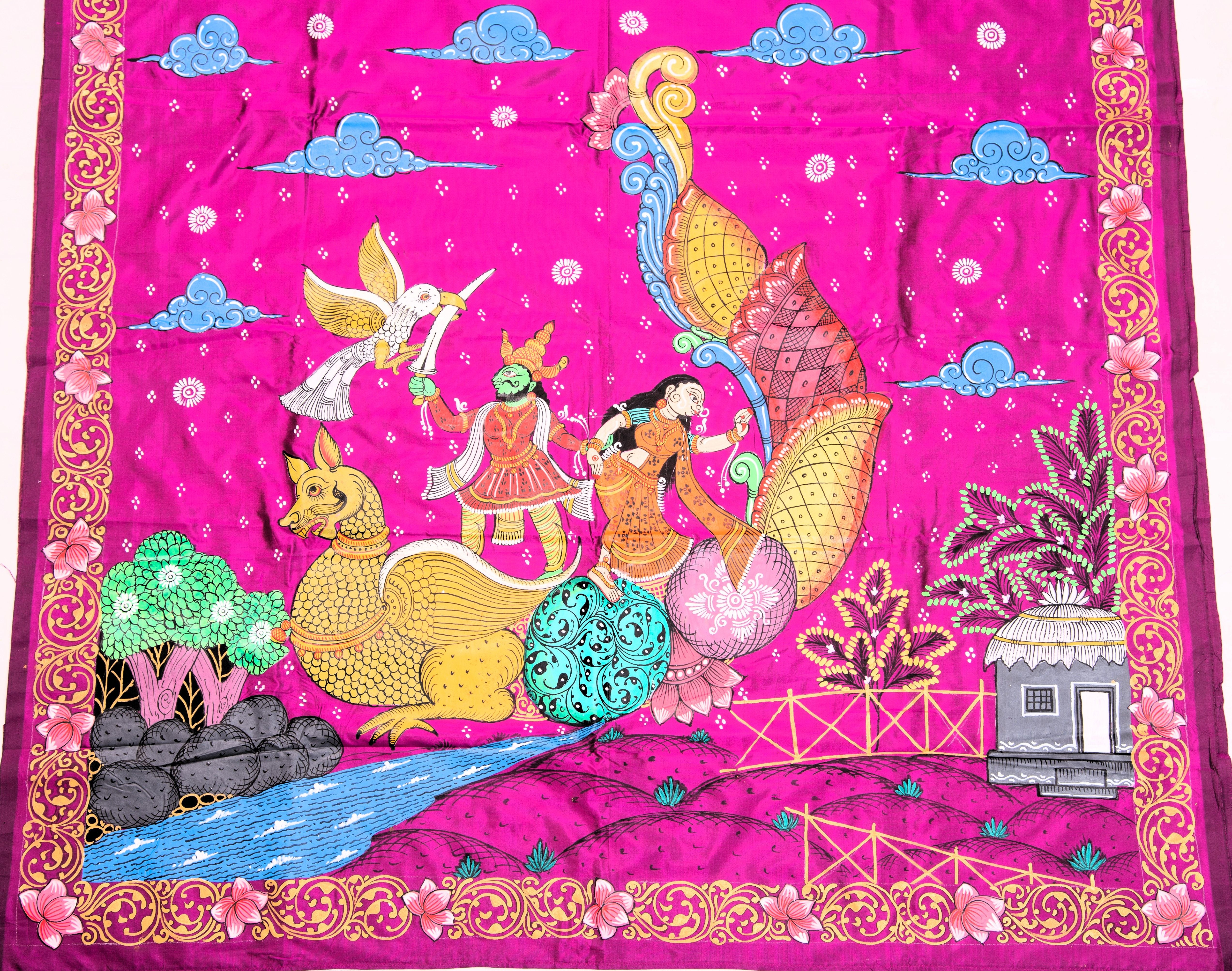 Pattachitra hand painted saree on pure silk - Sita Haran Theme