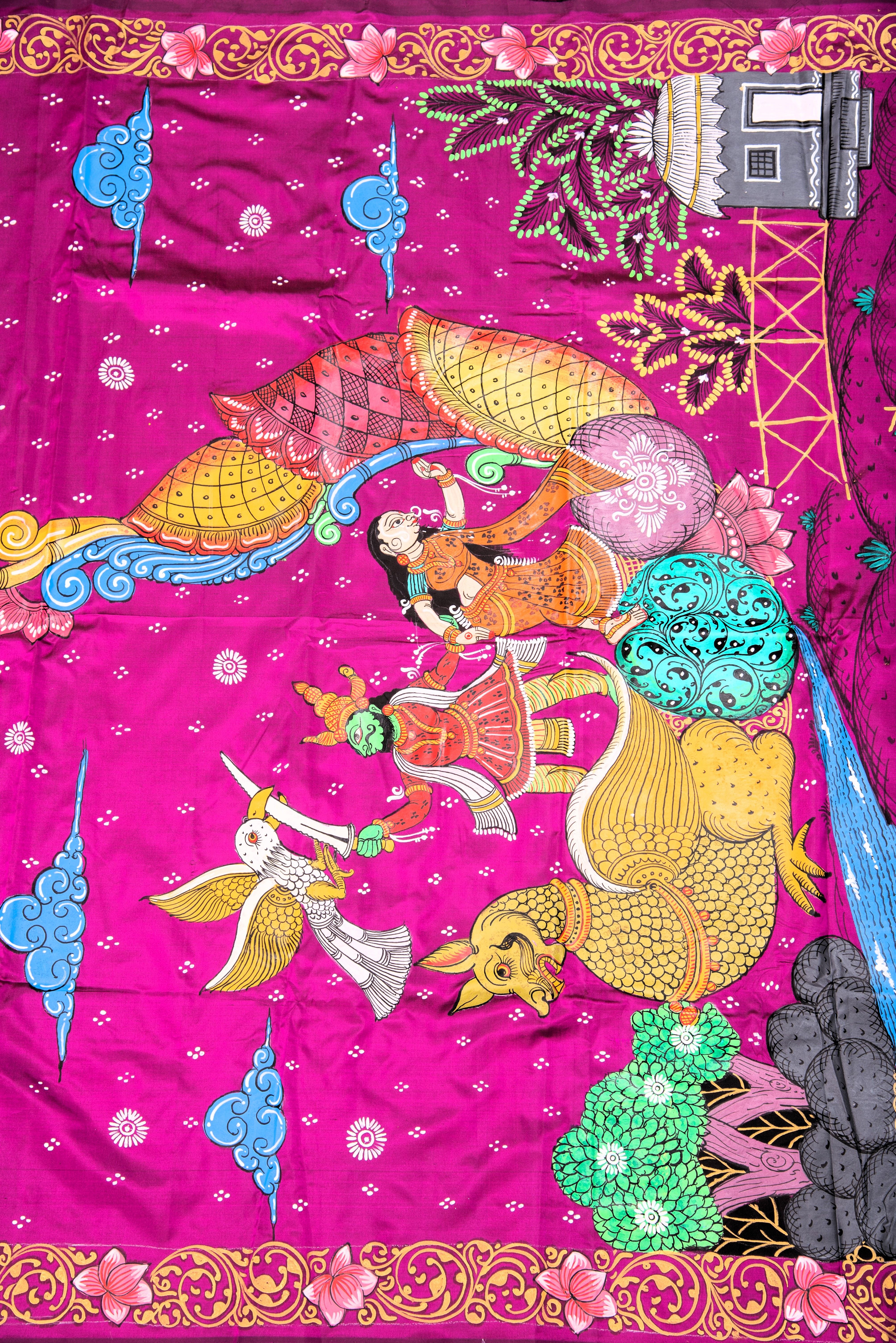 Pattachitra hand painted saree on pure silk - Sita Haran Theme