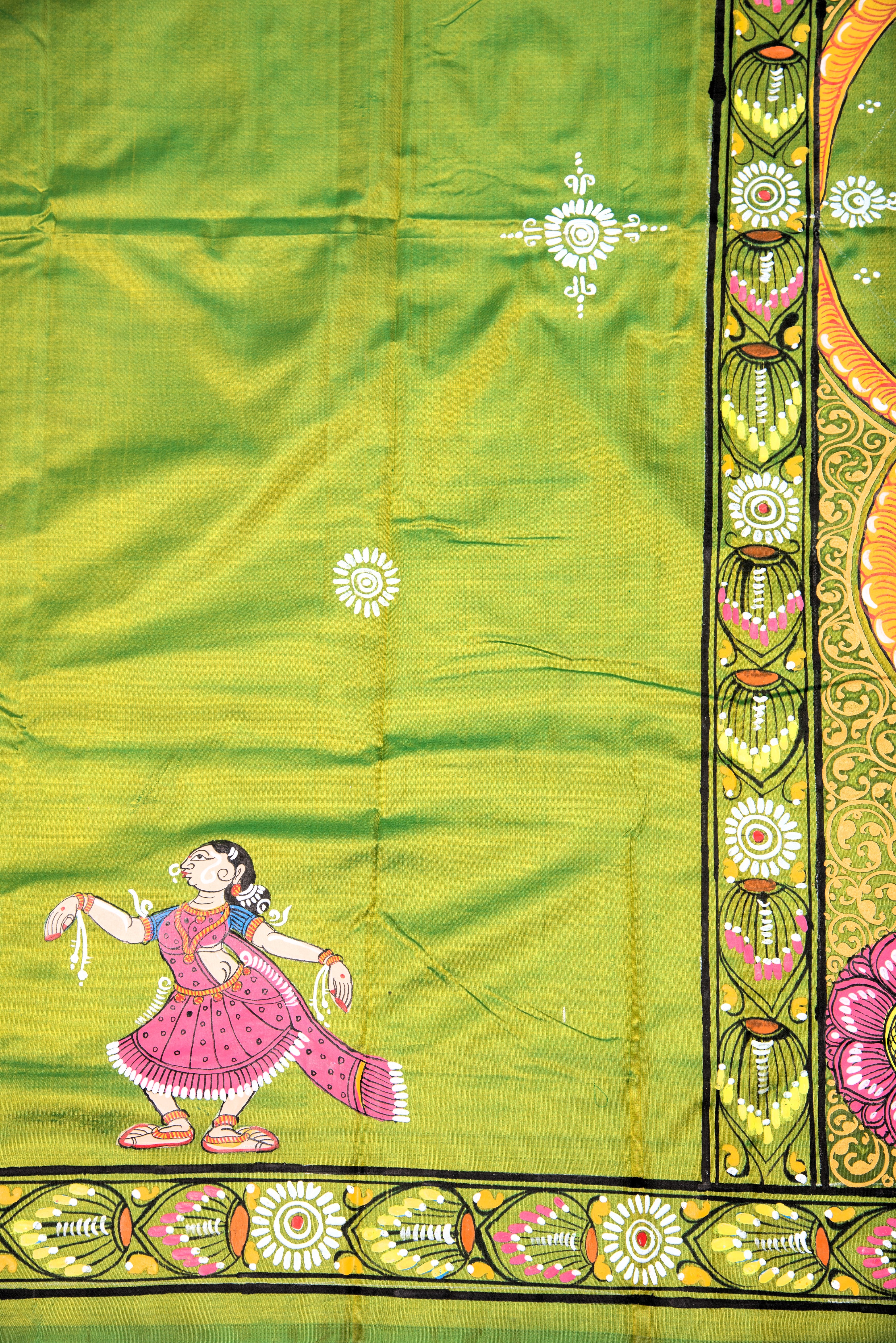 Pattachitra hand painted saree on pure silk - Krishna Balram Theme
