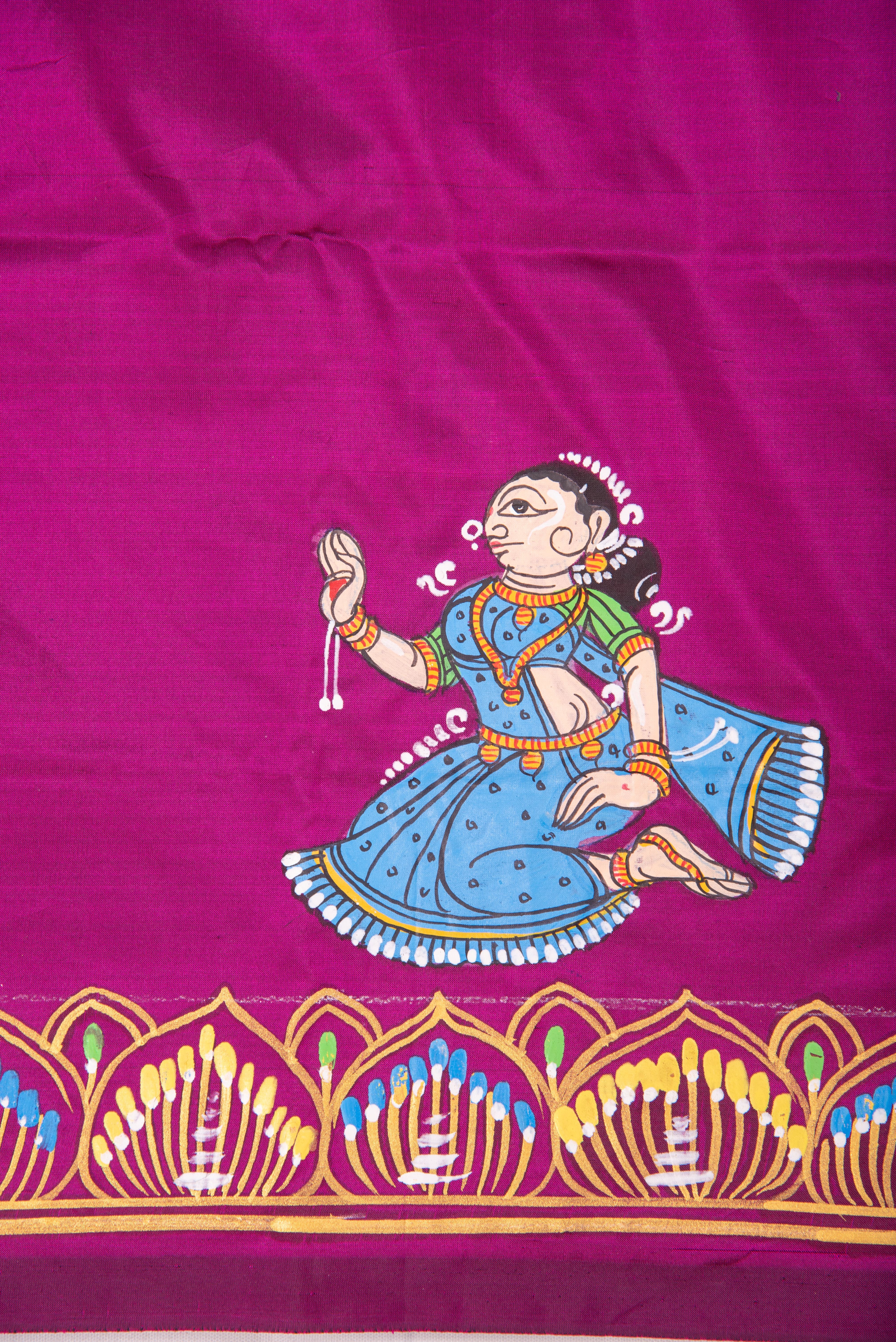 Pattachitra hand painted saree on pure silk - Kandarpa Hasti Theme (Divine Elephant)