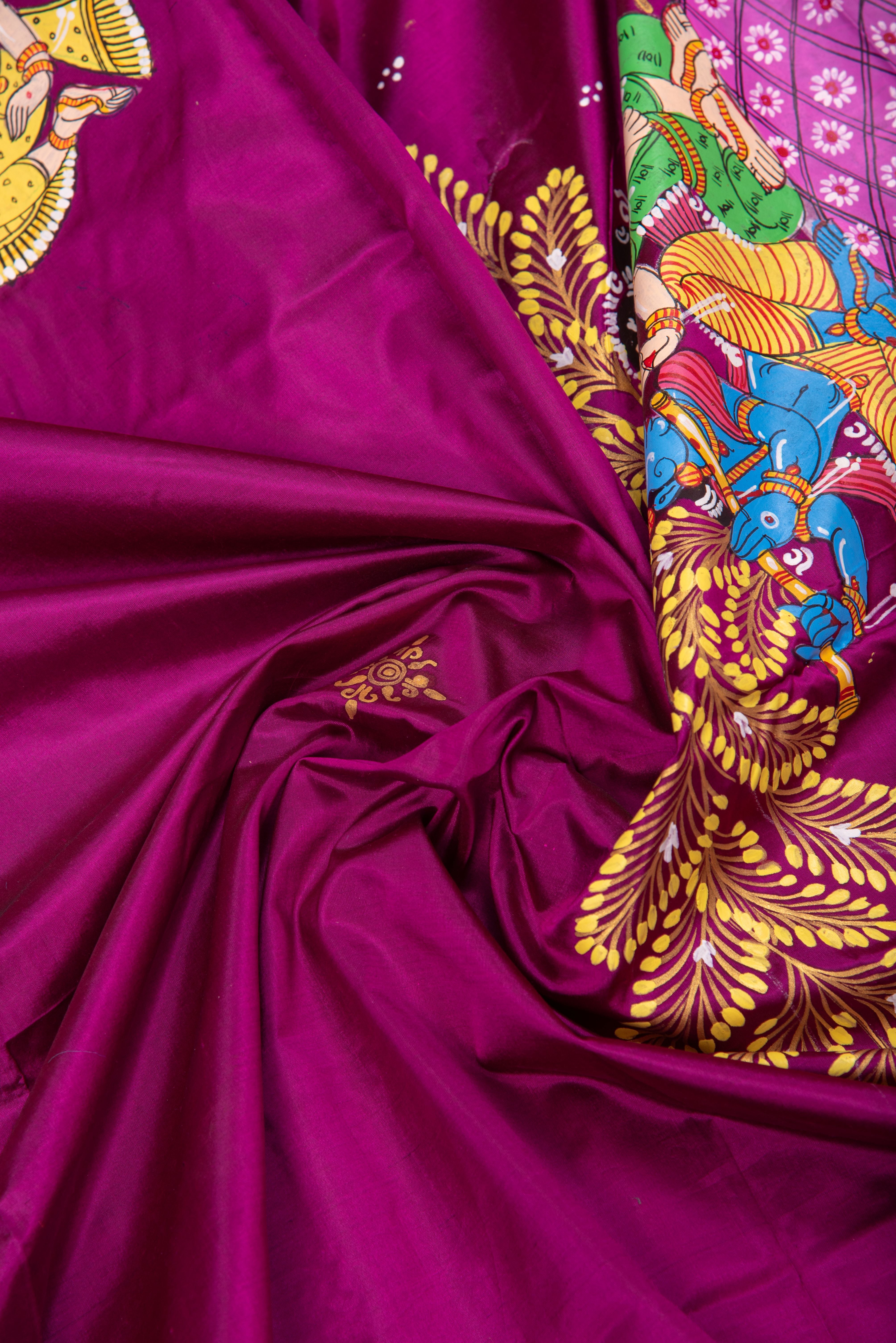 Pattachitra hand painted saree on pure silk - Kandarpa Hasti Theme (Divine Elephant)