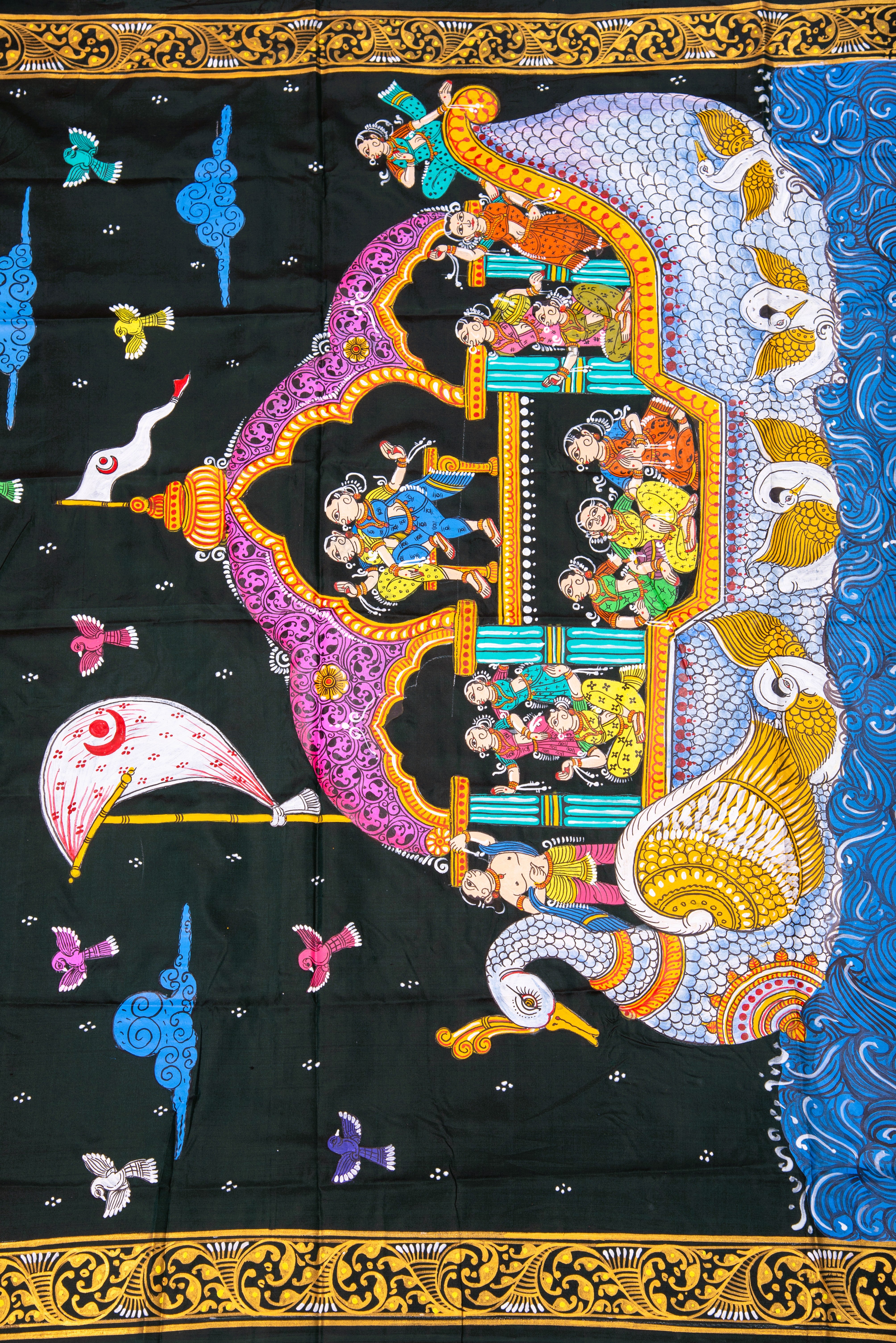 Pattachitra hand painted saree on pure silk - Nartaki Naukavihar Theme