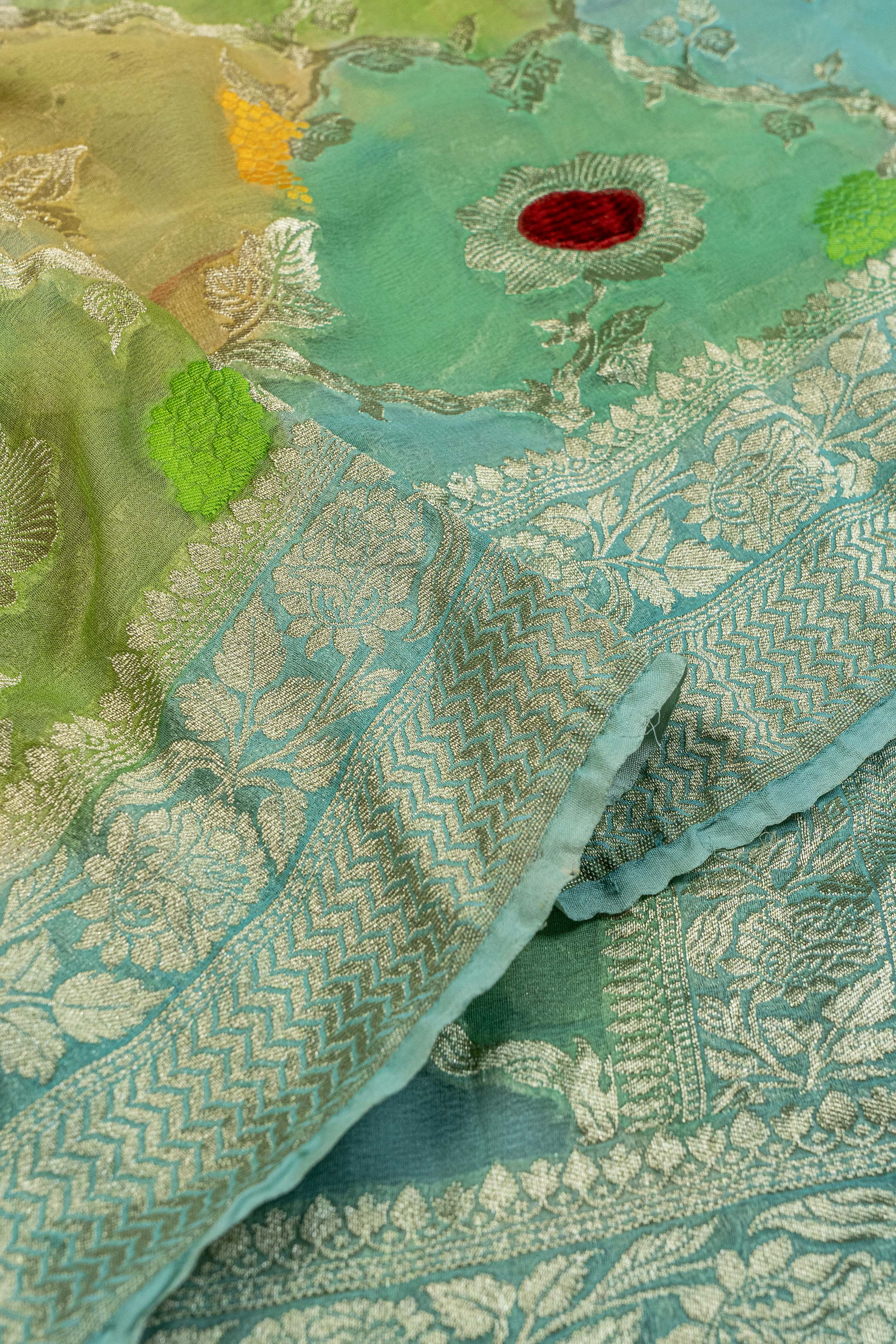 Banarasi Khaddi Georgette Velvet Meena Saree - multicolor