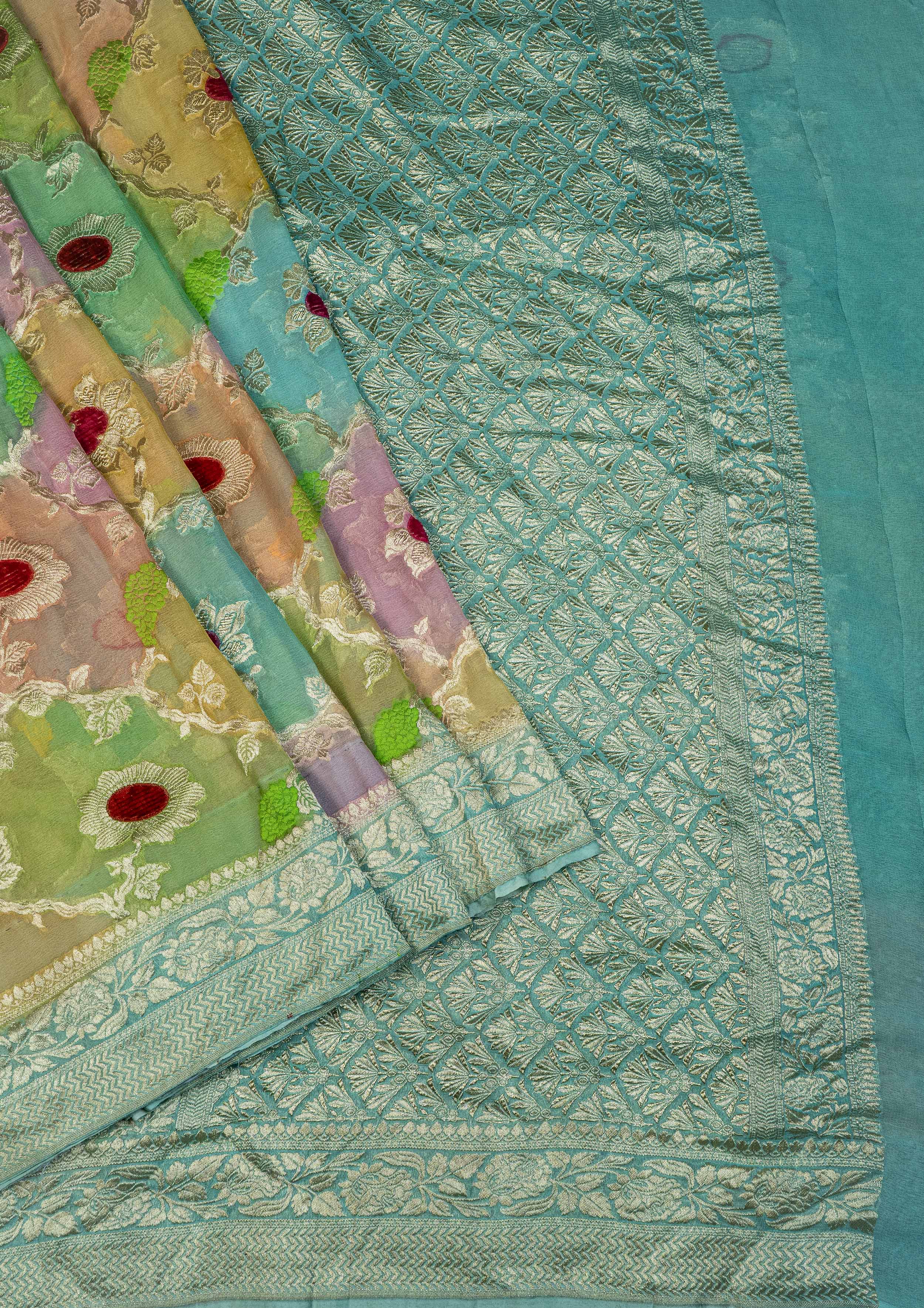 Banarasi Khaddi Georgette Velvet Meena Saree - multicolor