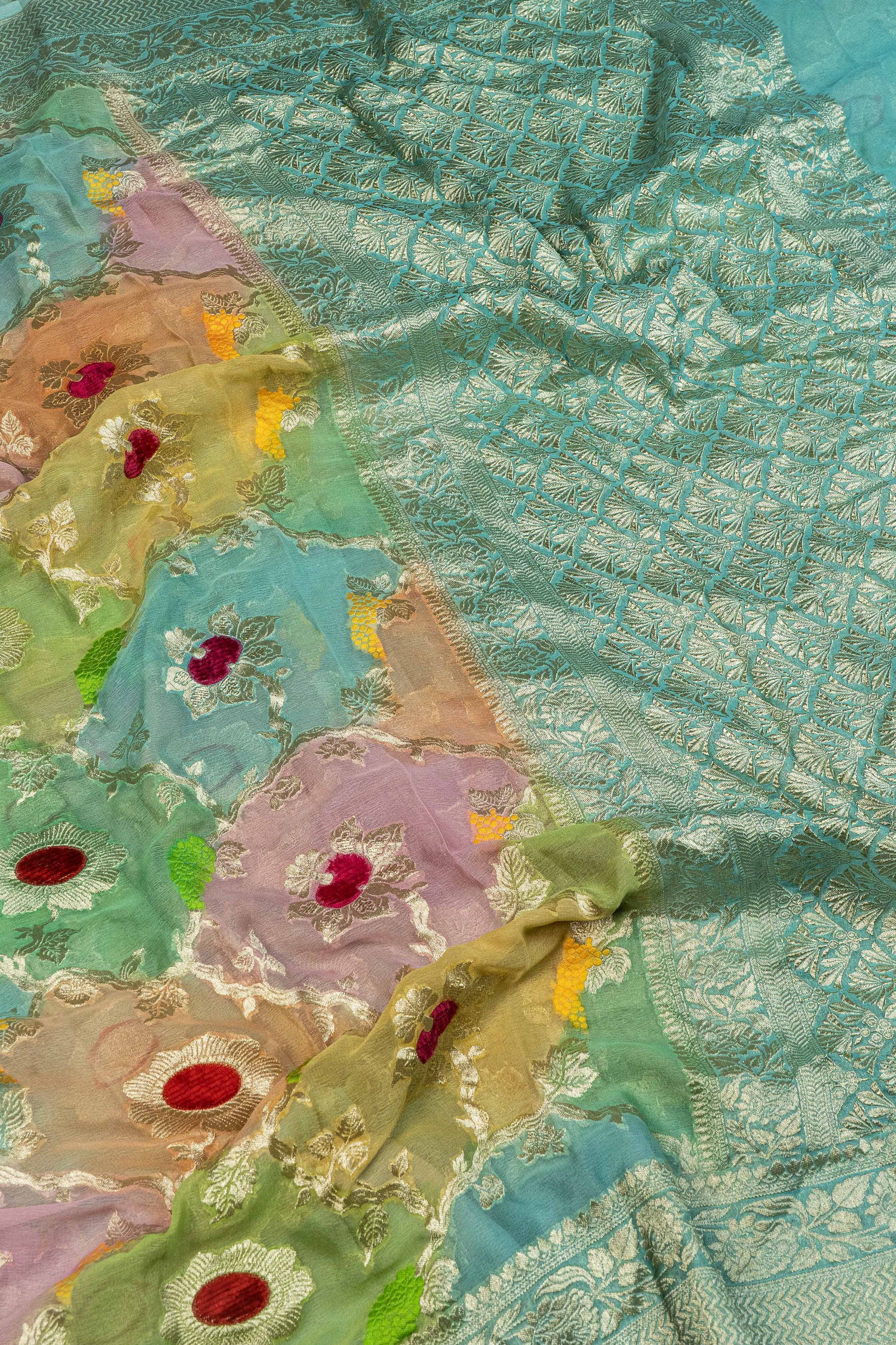 Banarasi Khaddi Georgette Velvet Meena Saree - multicolor