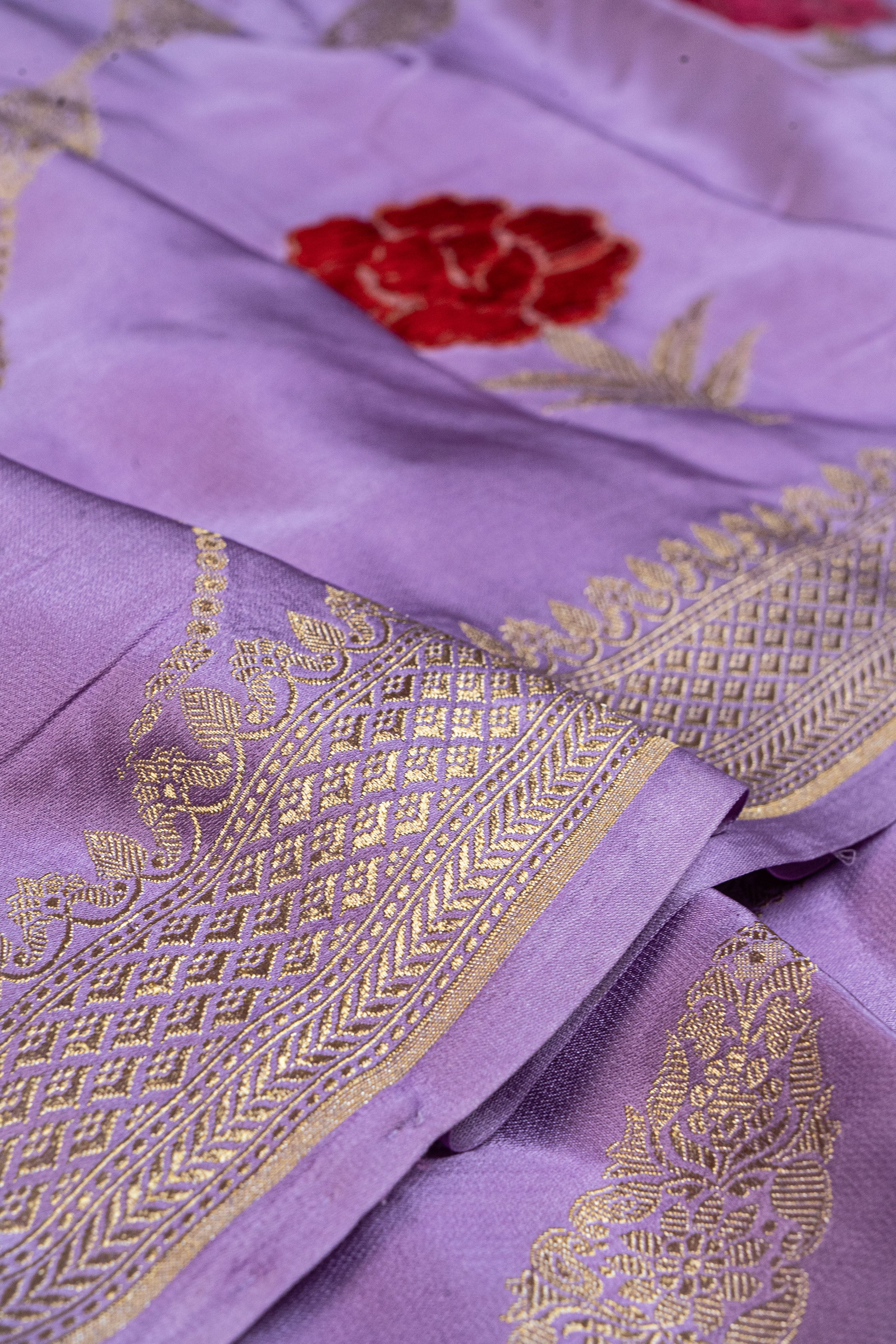 Banarasi Mashru Silk Velvet Meenakari Saree - purple