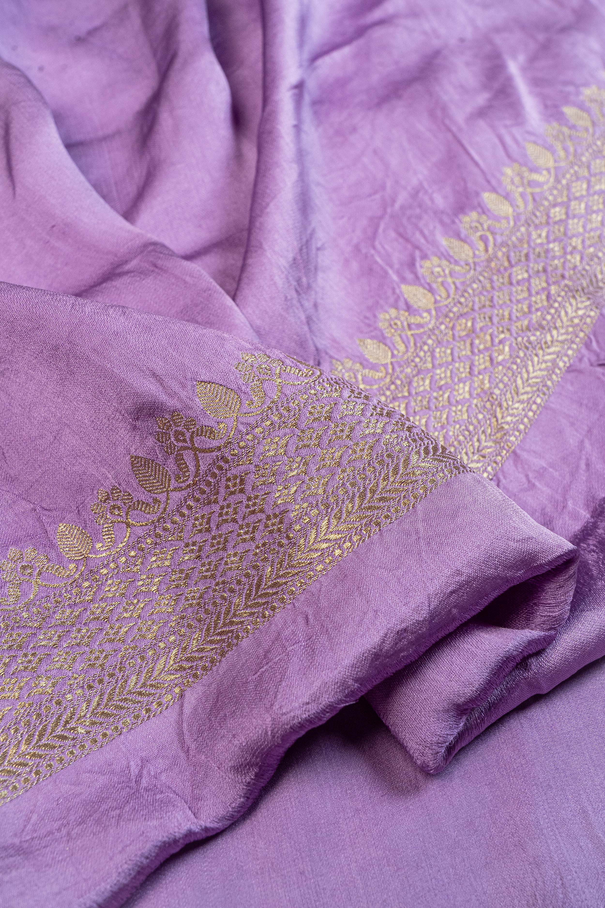 Banarasi Mashru Silk Velvet Meenakari Saree - purple