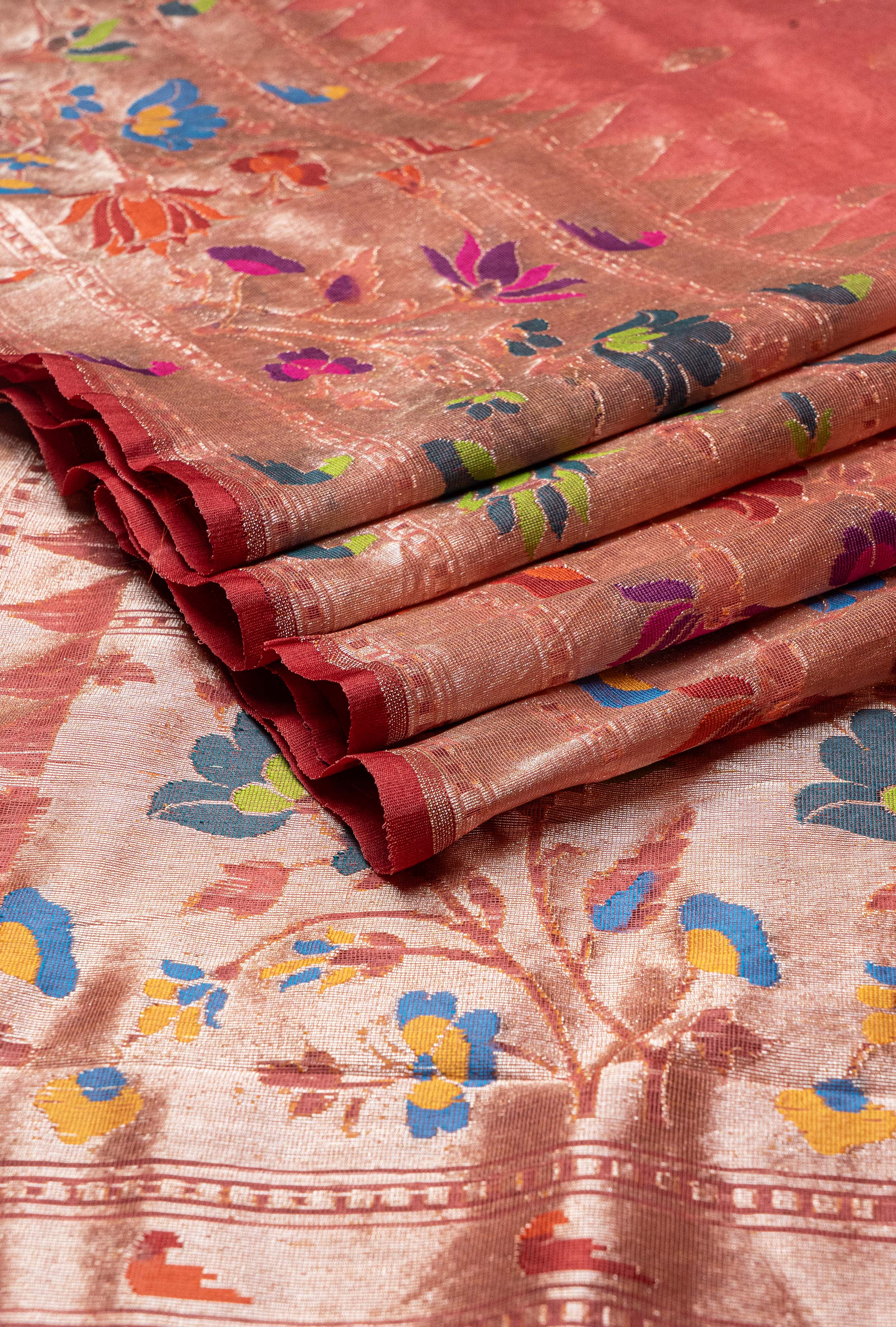 Banarasi Net Jamdani with Paithani border Saree - pastel orange