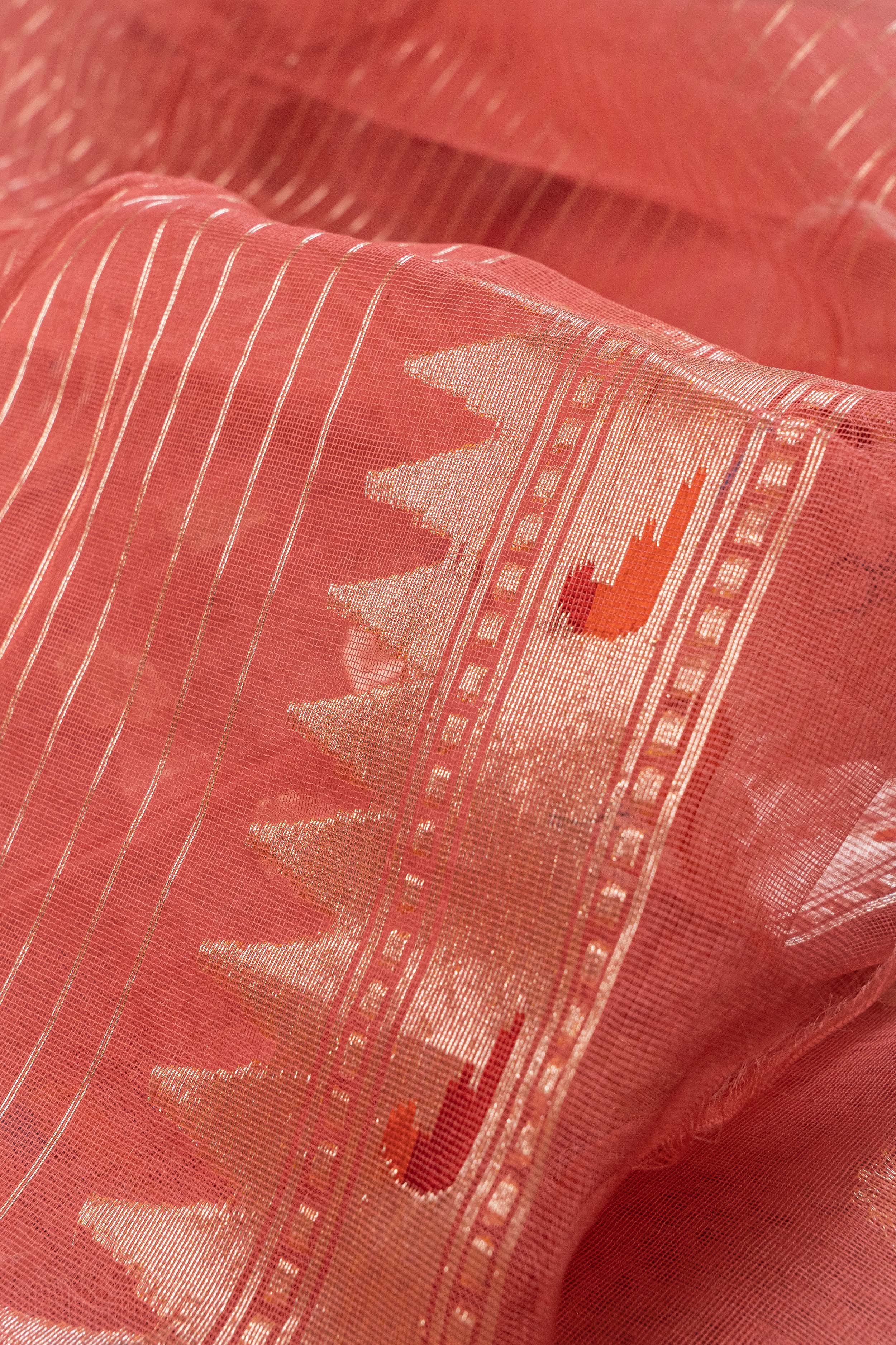 Banarasi Net Jamdani with Paithani border Saree - pastel orange