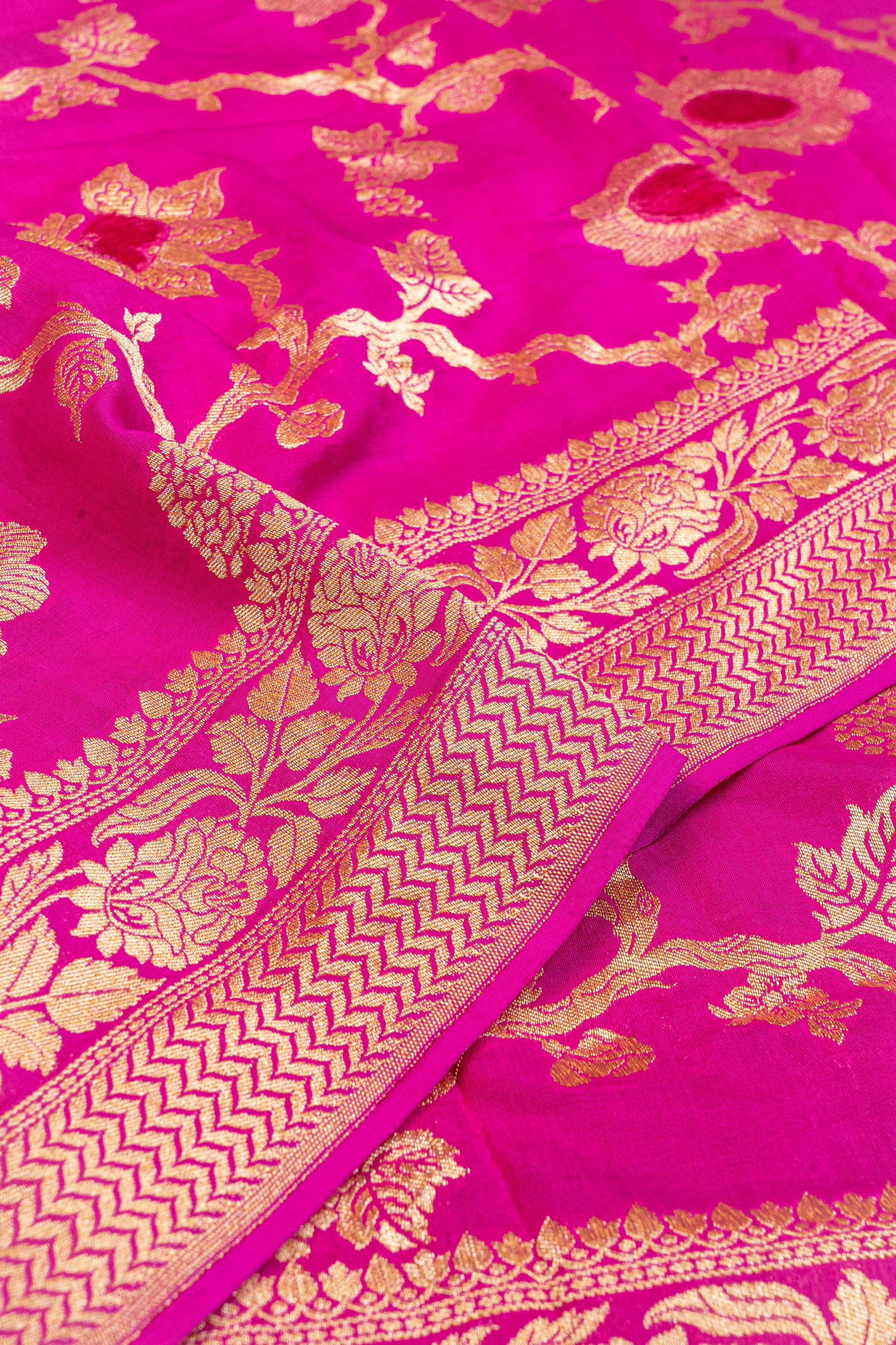 Banarasi Chiniya Silk Velvet Meena Saree - pink