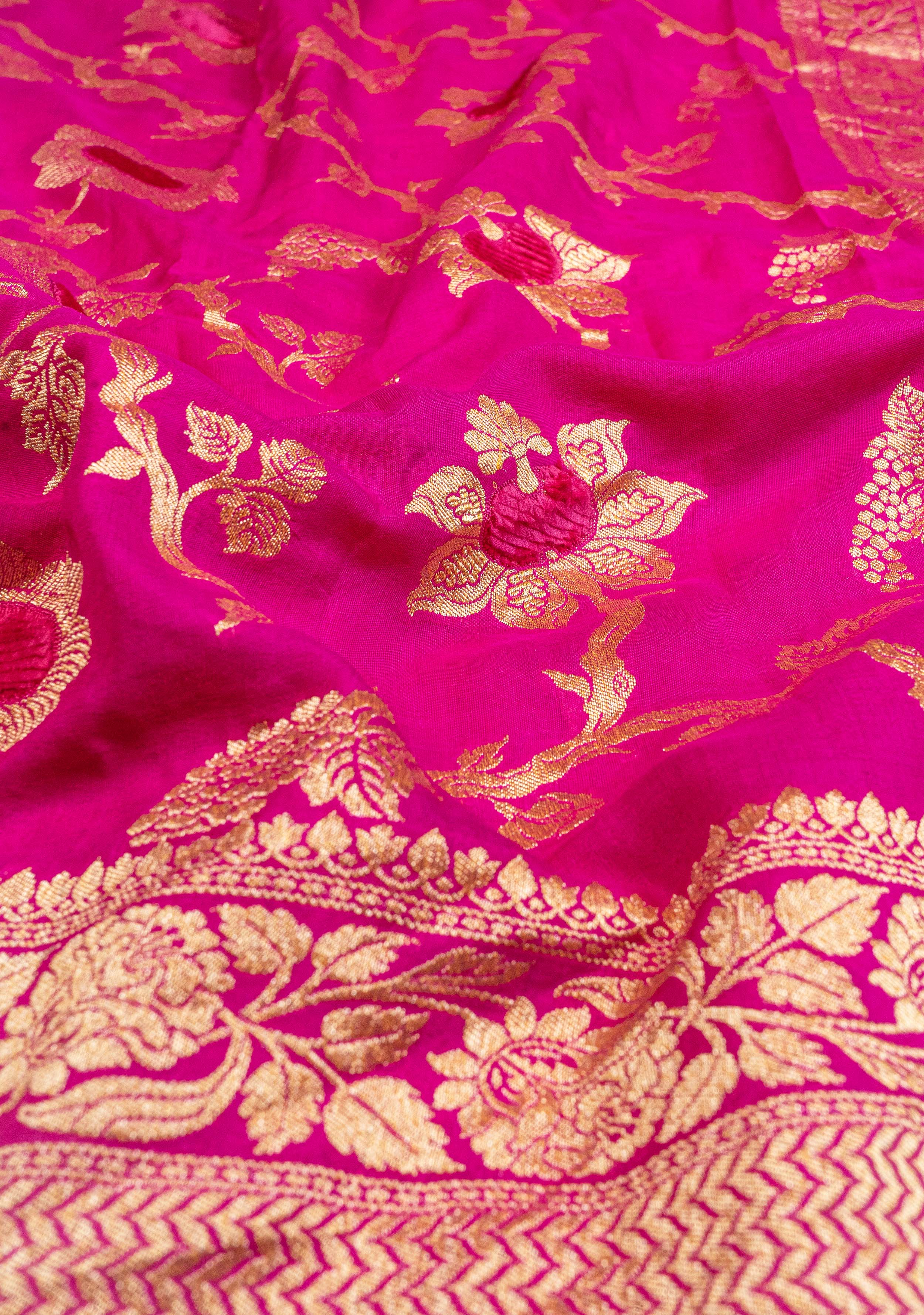Banarasi Chiniya Silk Velvet Meena Saree - pink