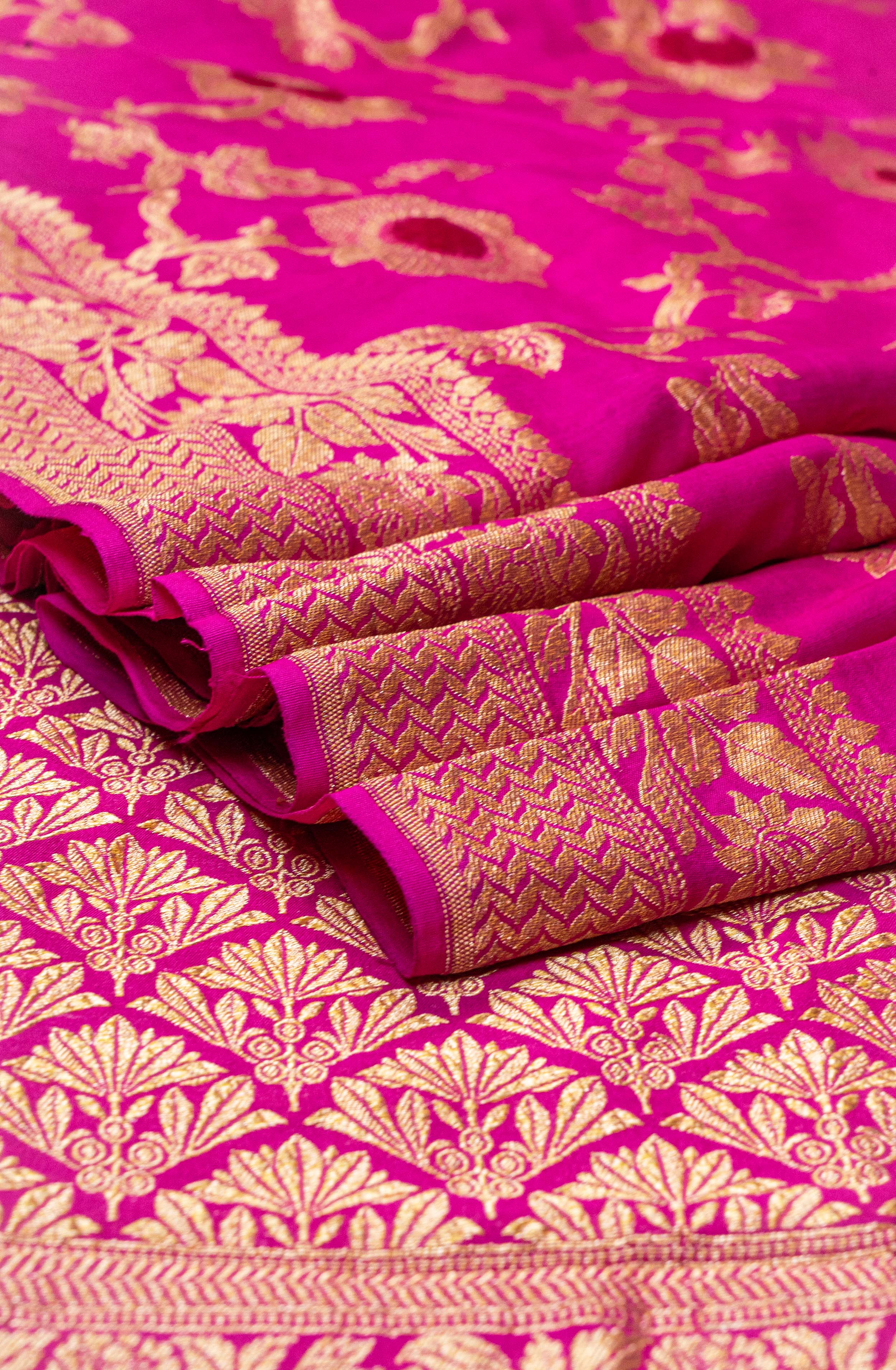 Banarasi Chiniya Silk Velvet Meena Saree - pink
