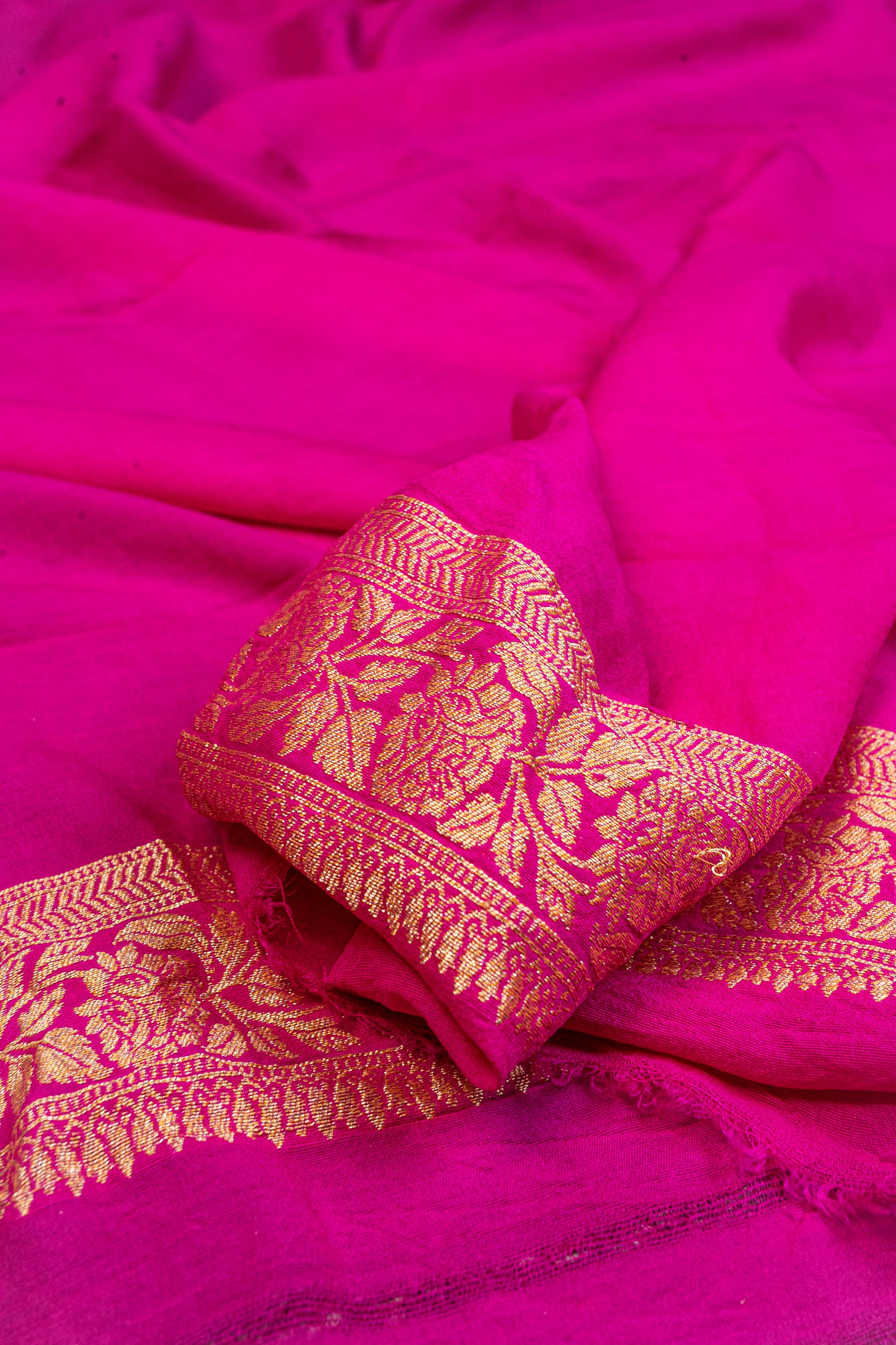Banarasi Chiniya Silk Velvet Meena Saree - pink