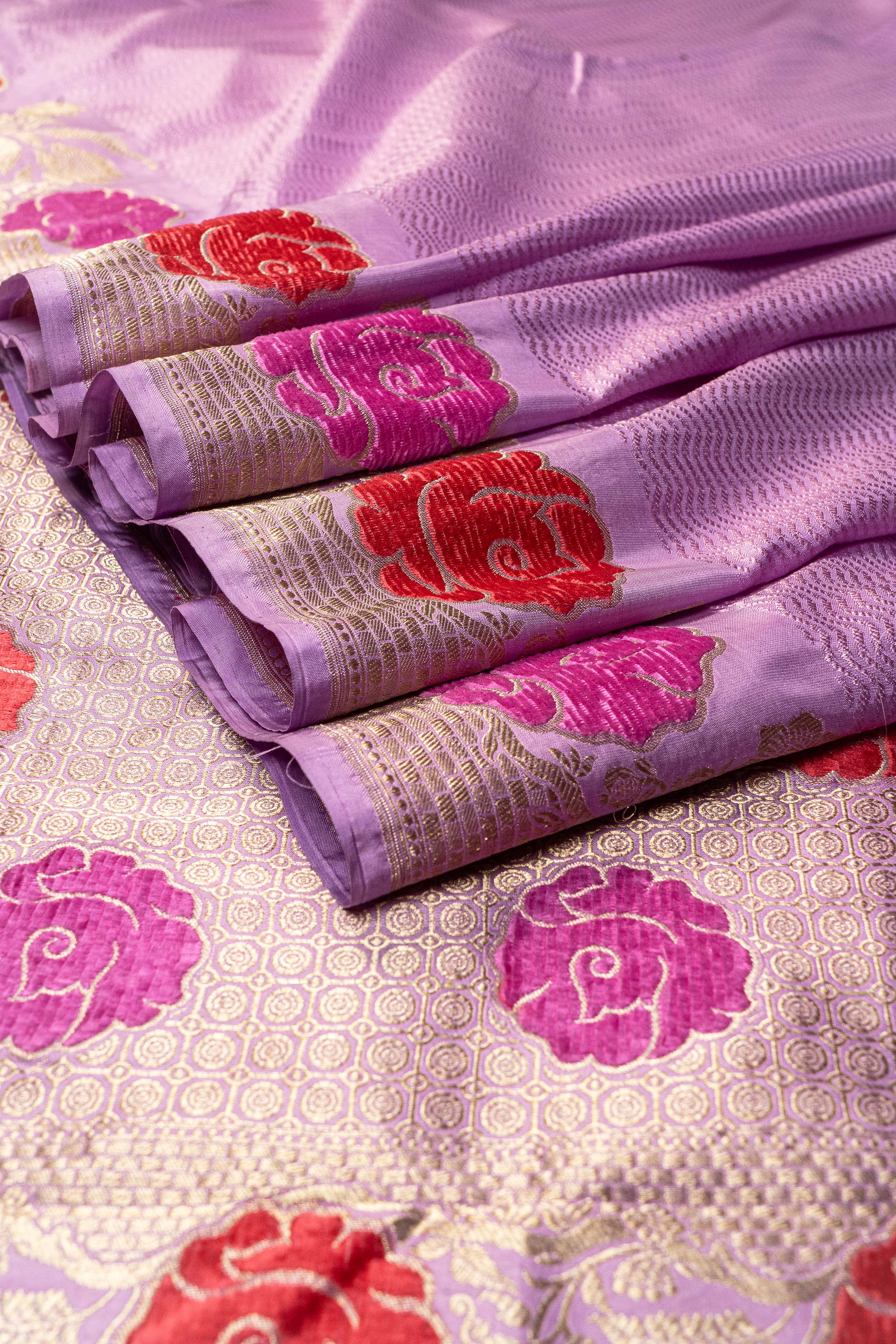 Banarasi Katan Silk Velvet Meena Saree - purple