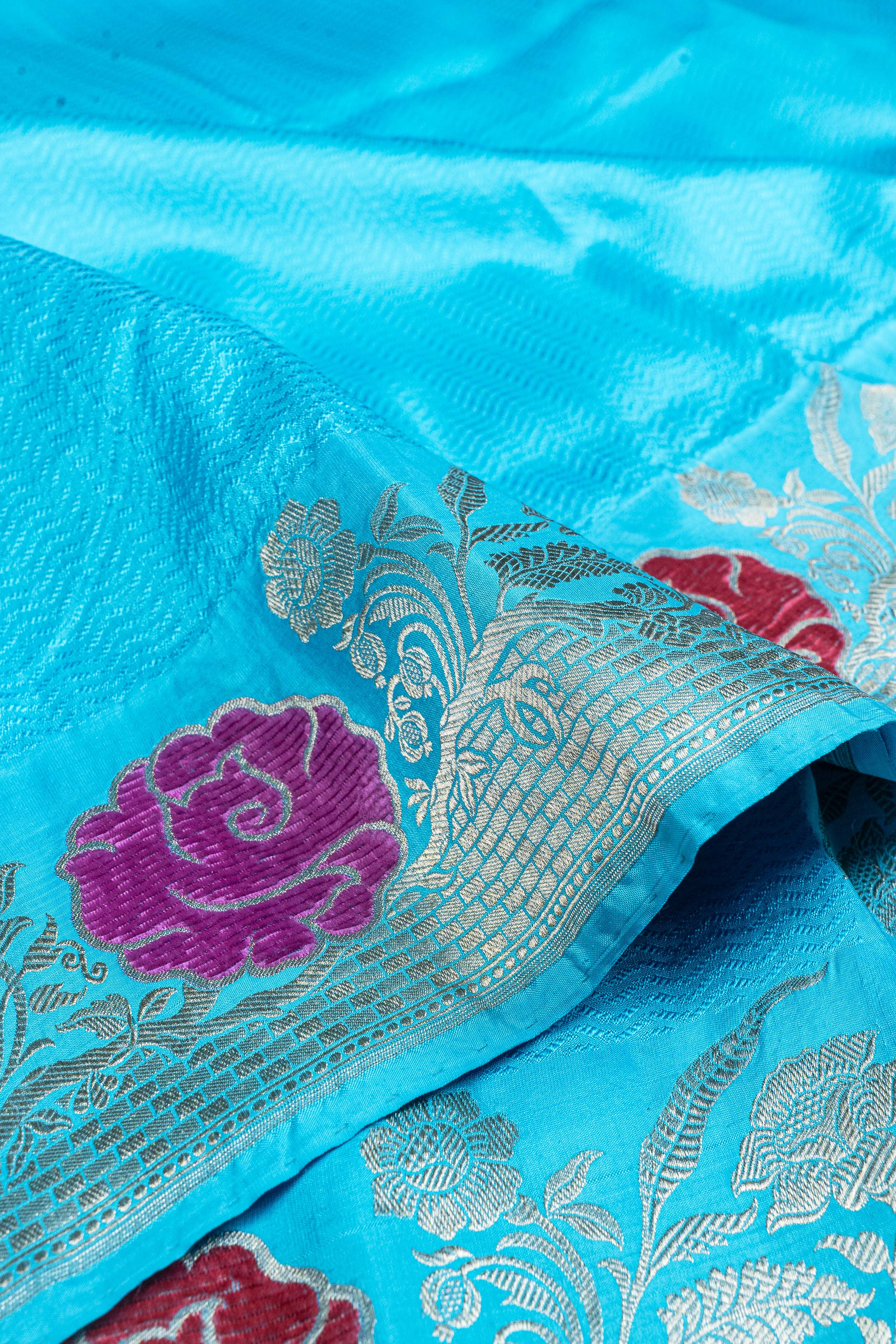 Banarasi Katan Silk Velvet Meena Saree - blue
