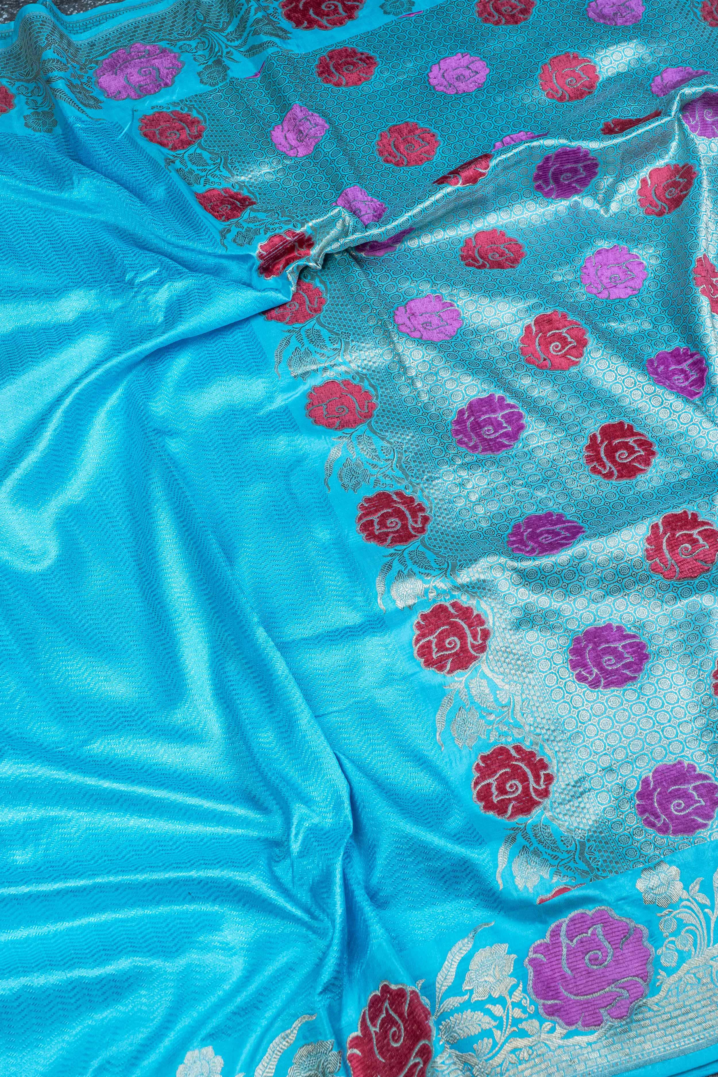 Banarasi Katan Silk Velvet Meena Saree - blue