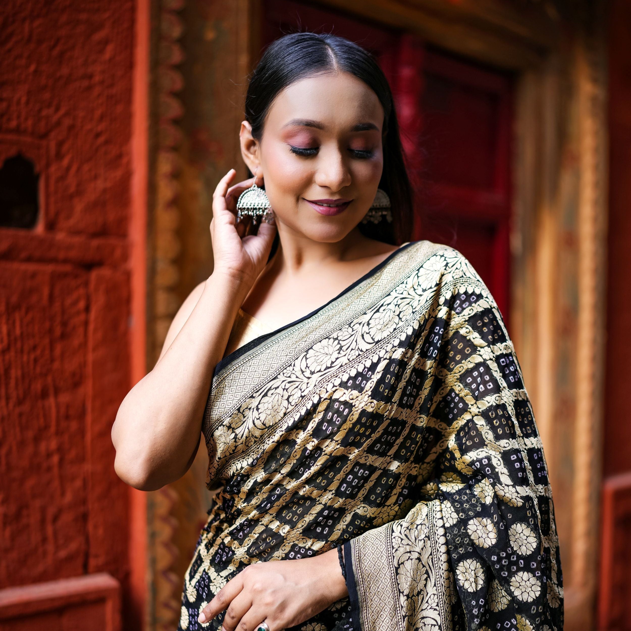 Khaddi Georgette Bandhini Saree