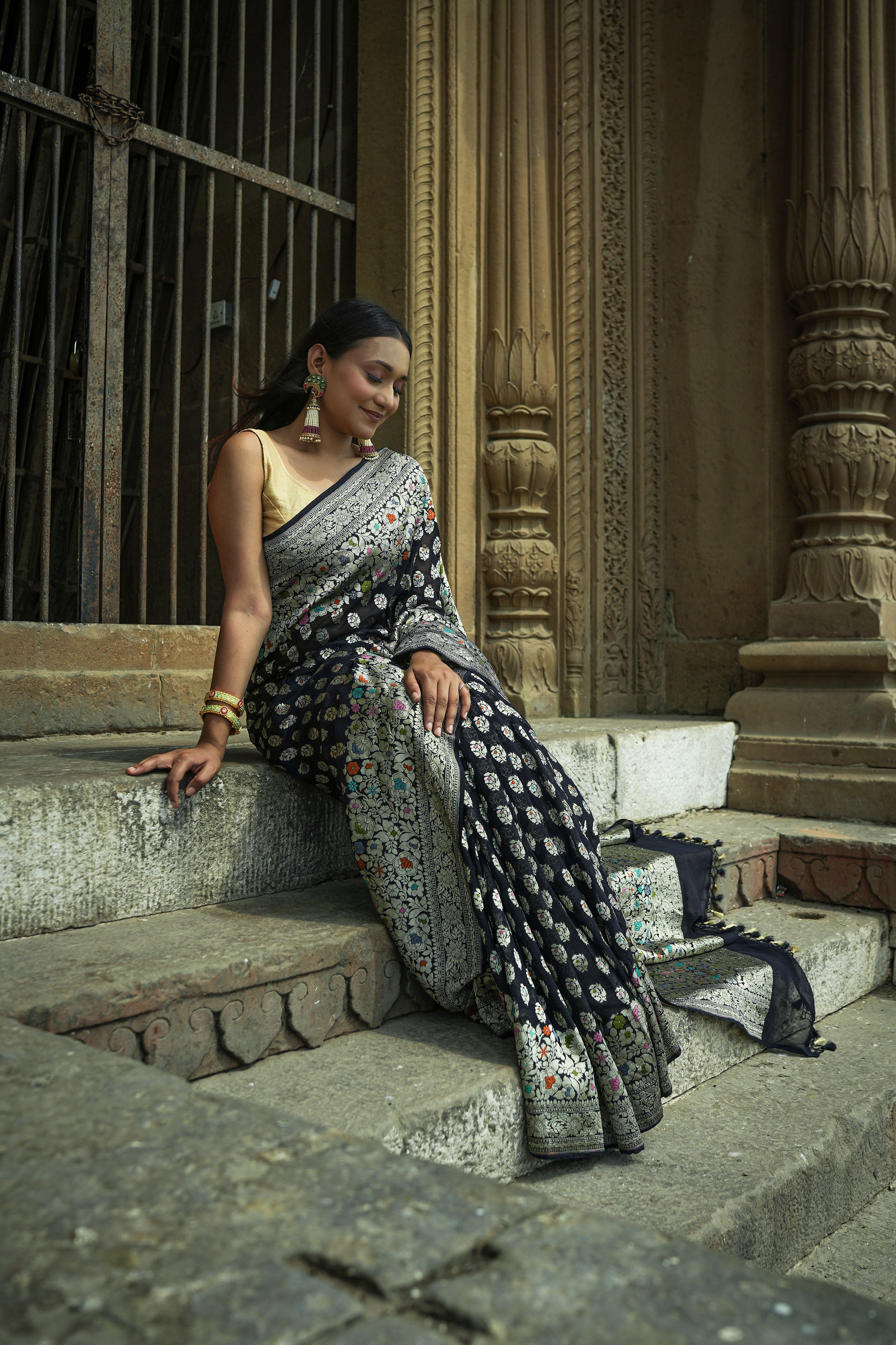 Khaddi Georgette Meenakari Saree