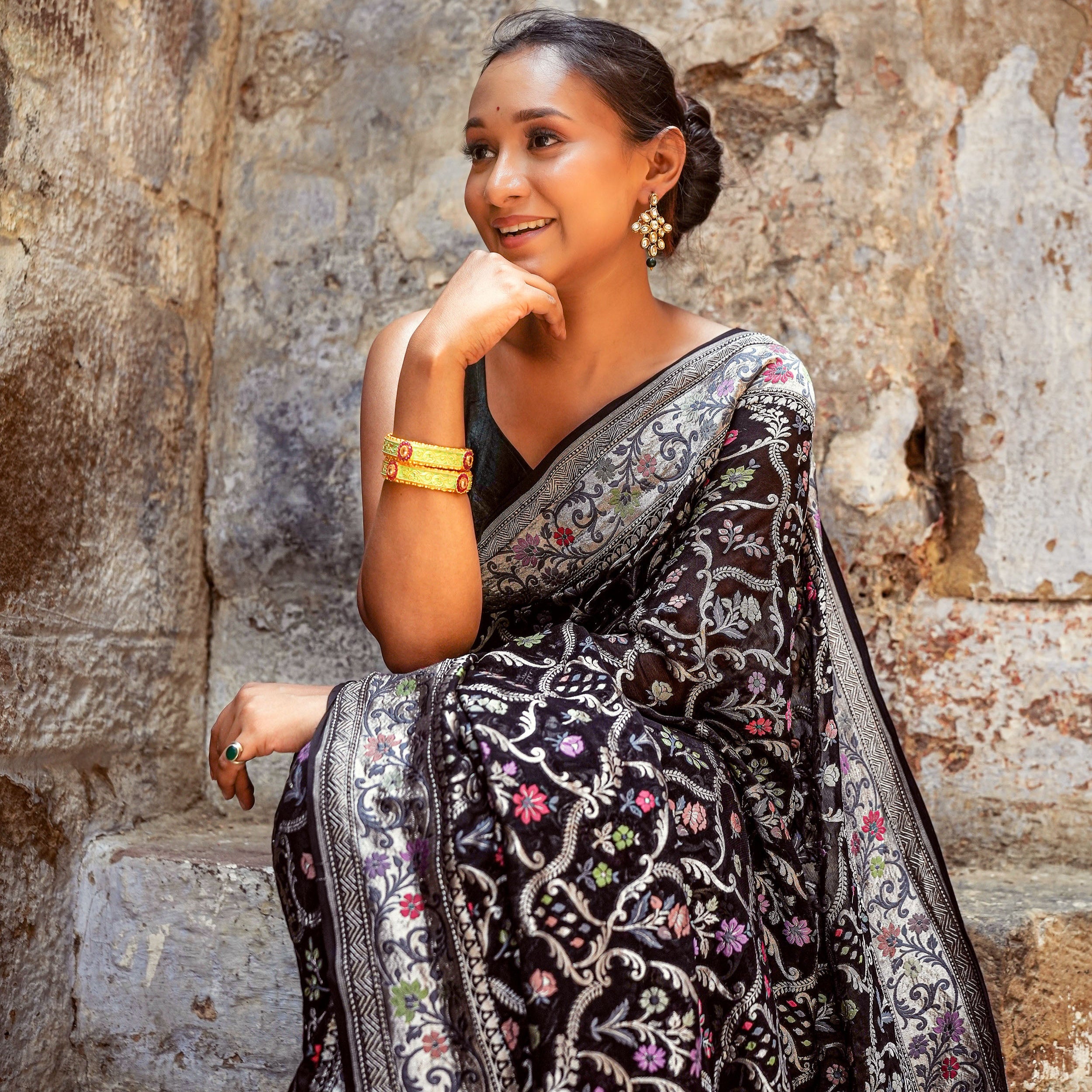 Khaddi Georgette Tilfi Meenakari Saree