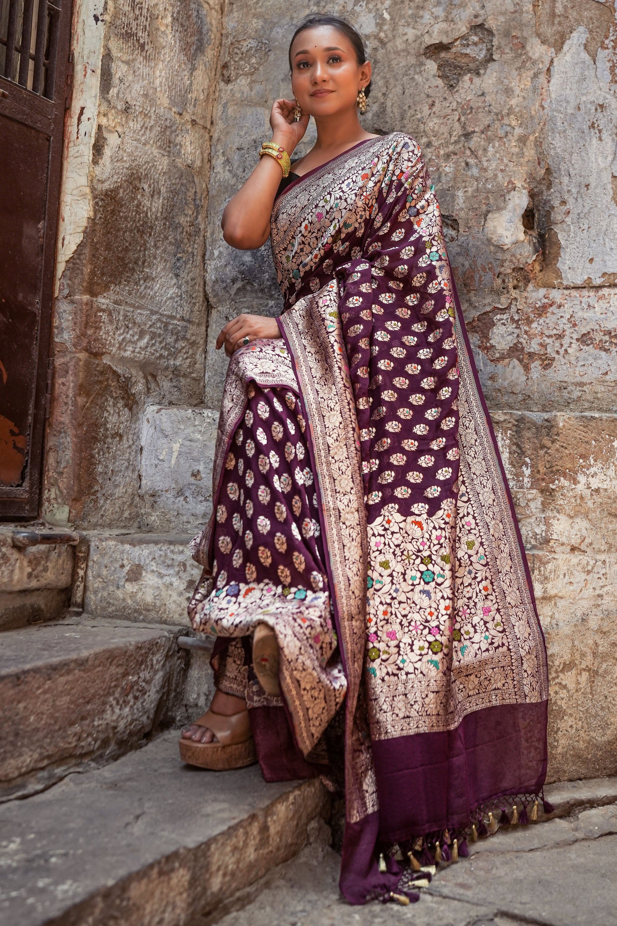 Khaddi Georgette Meenakari Saree