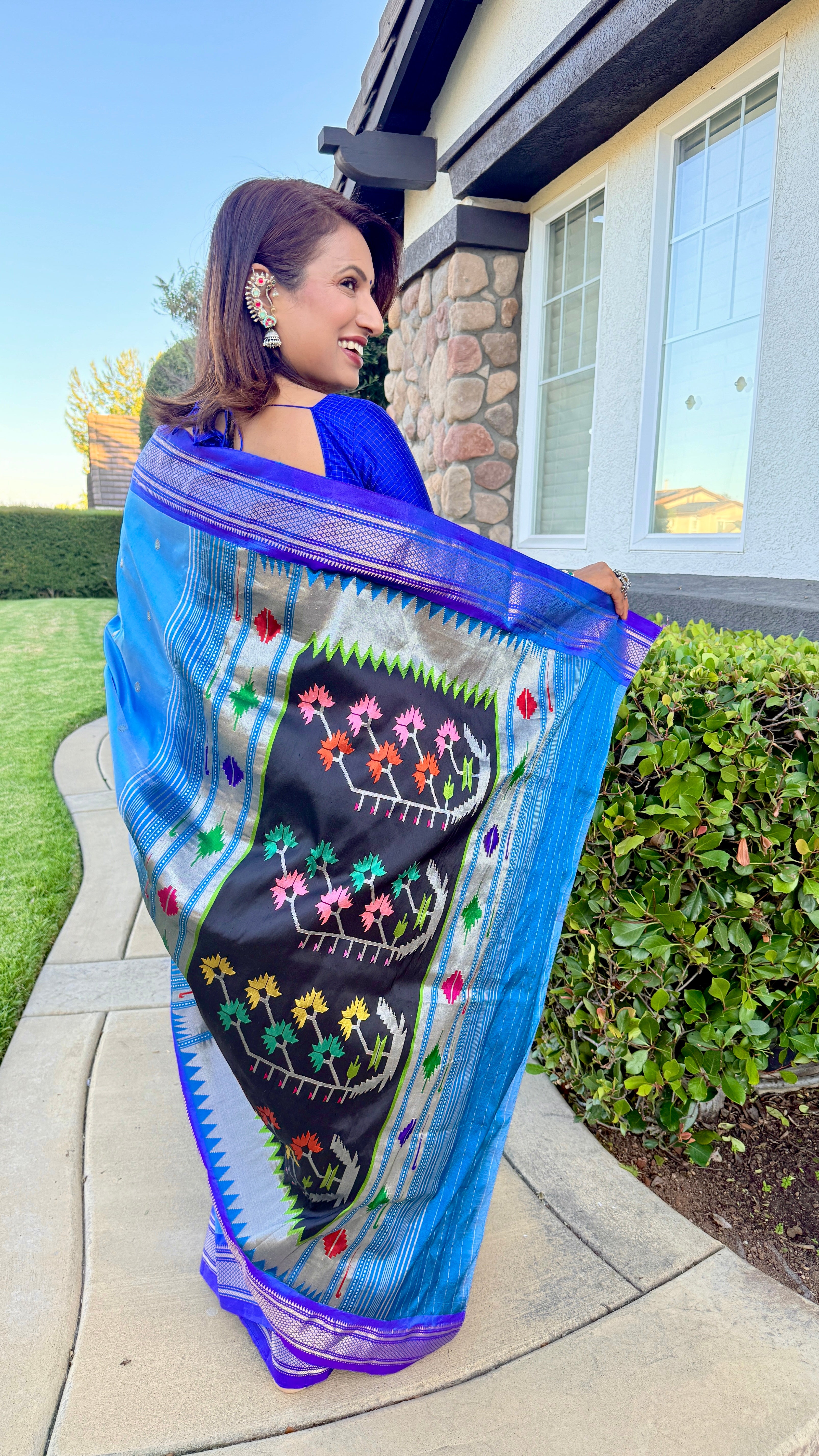 Paithani Assawali Pure silk handloom saree - sky blue