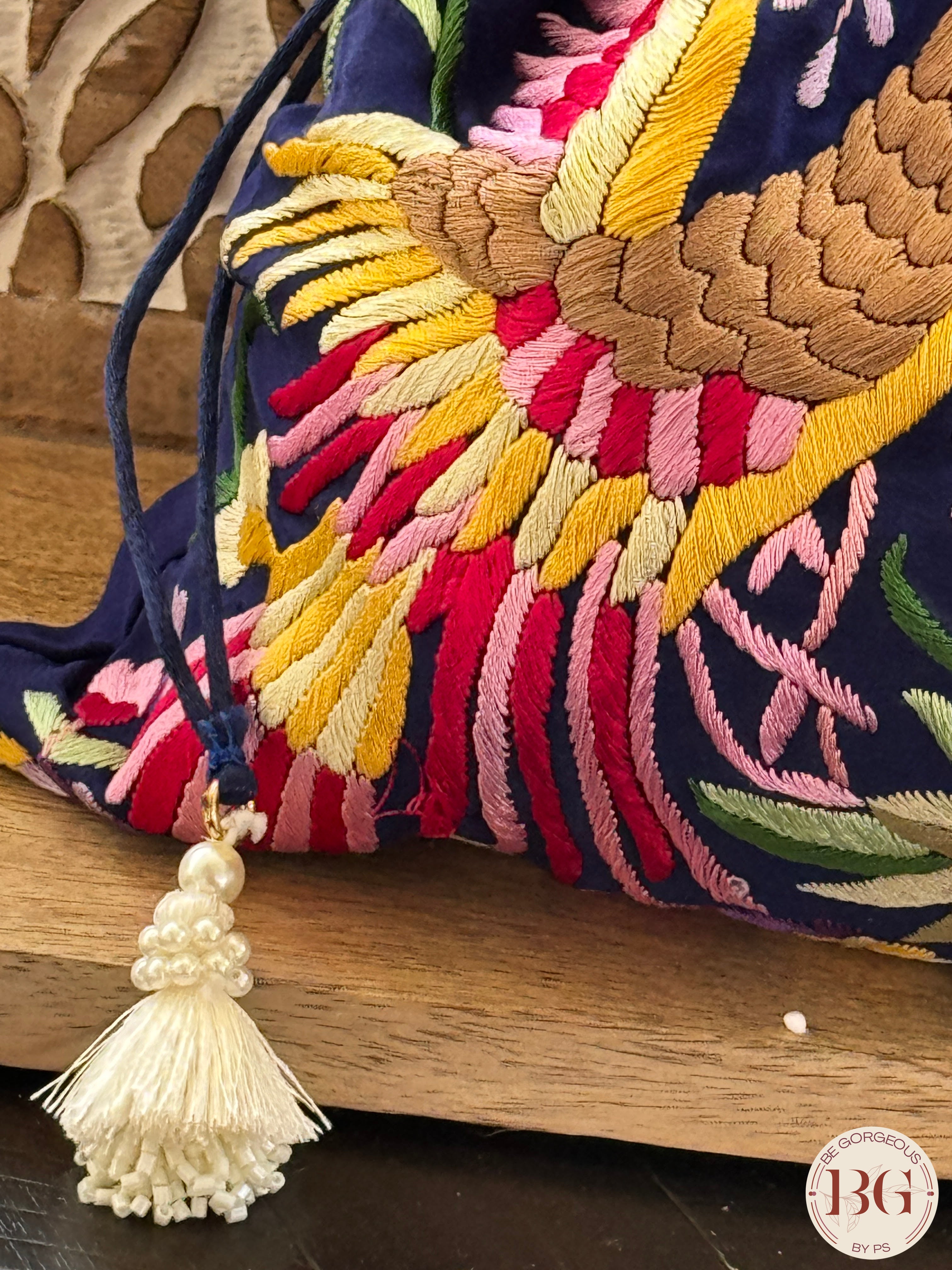 Parsi Gara hand embroidered Potli - Blue