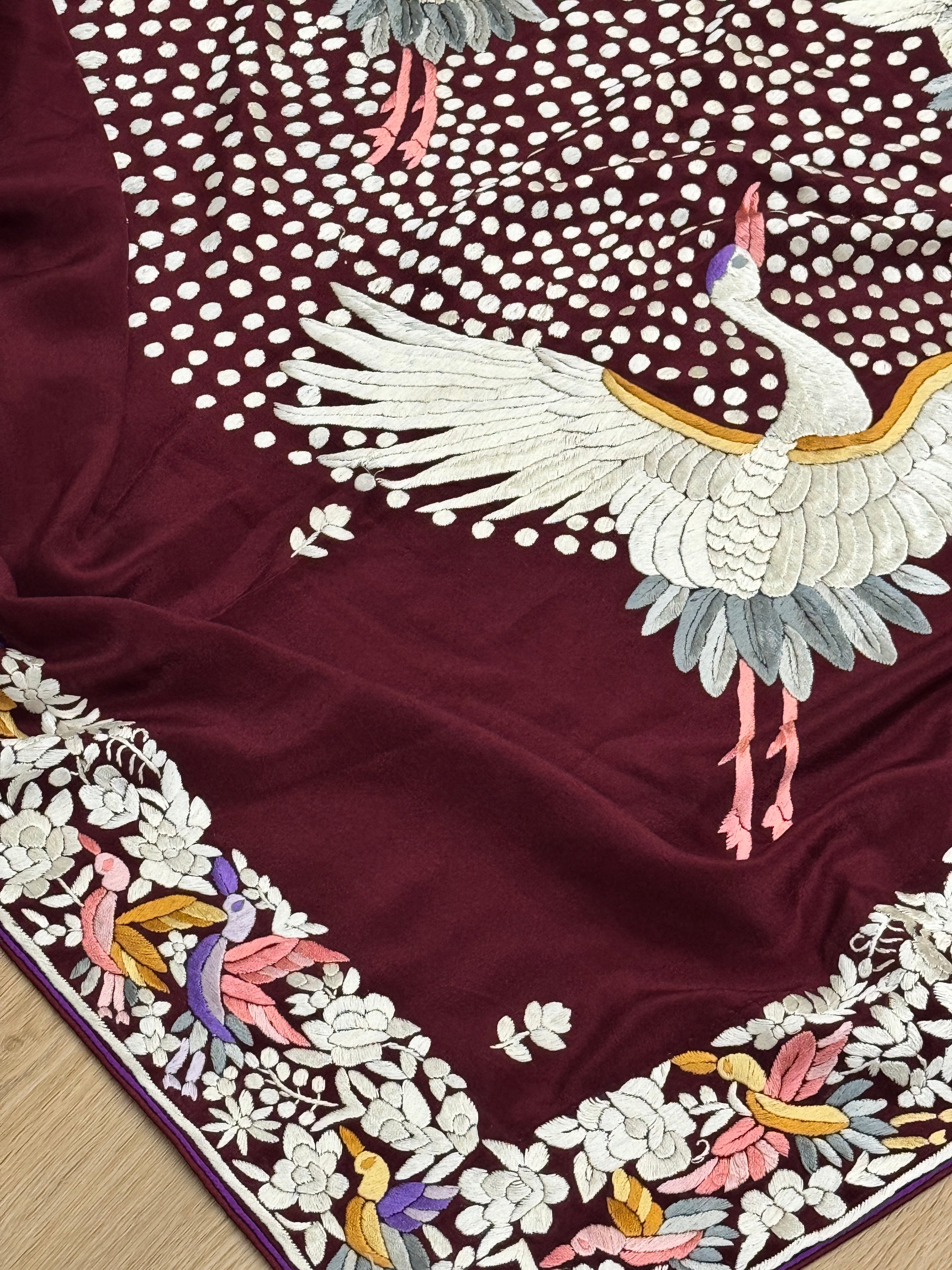 Parsi Gara hand embroidered crepe silk saree