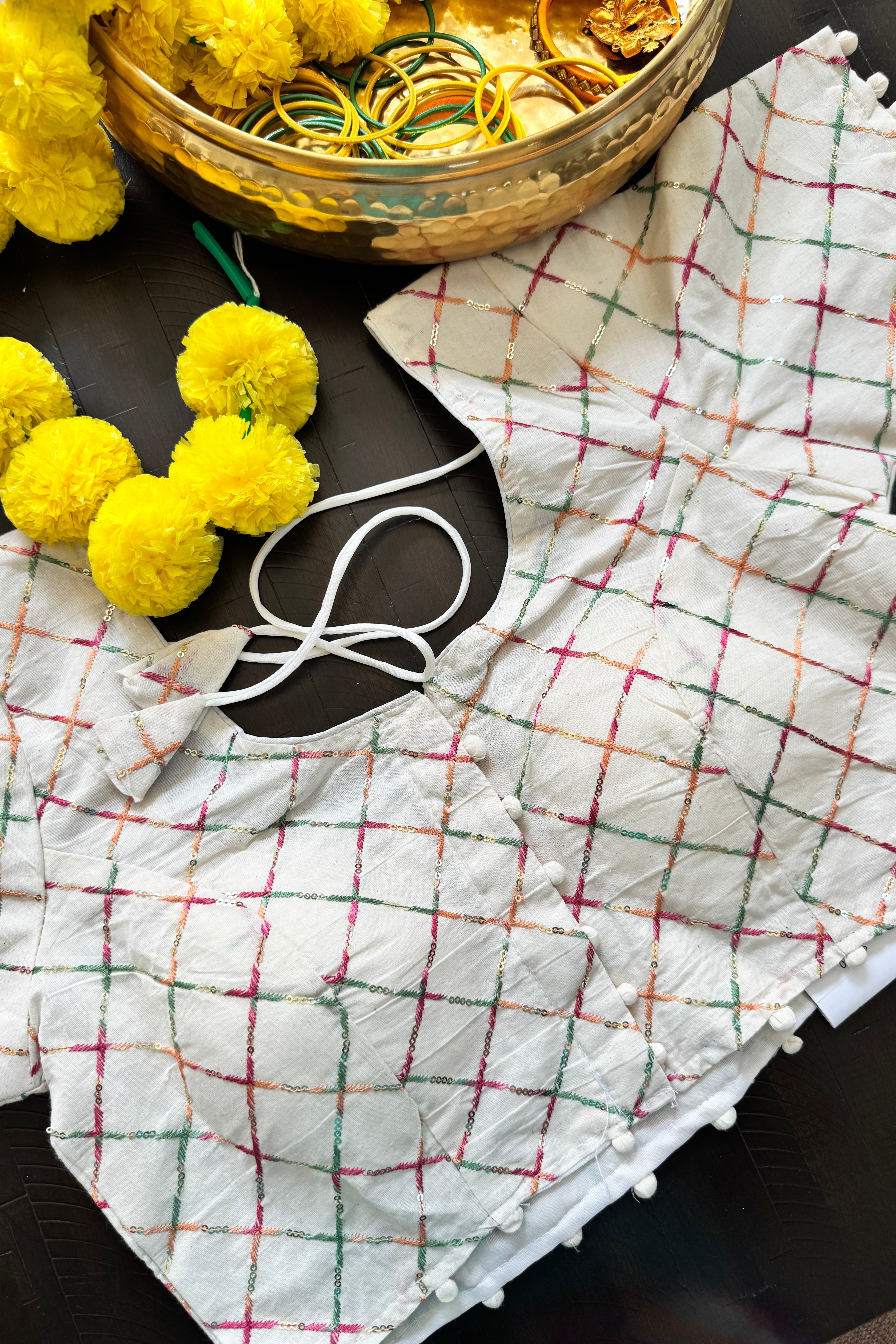 Readymade Padded Cotton front hooks blouse with sleeves