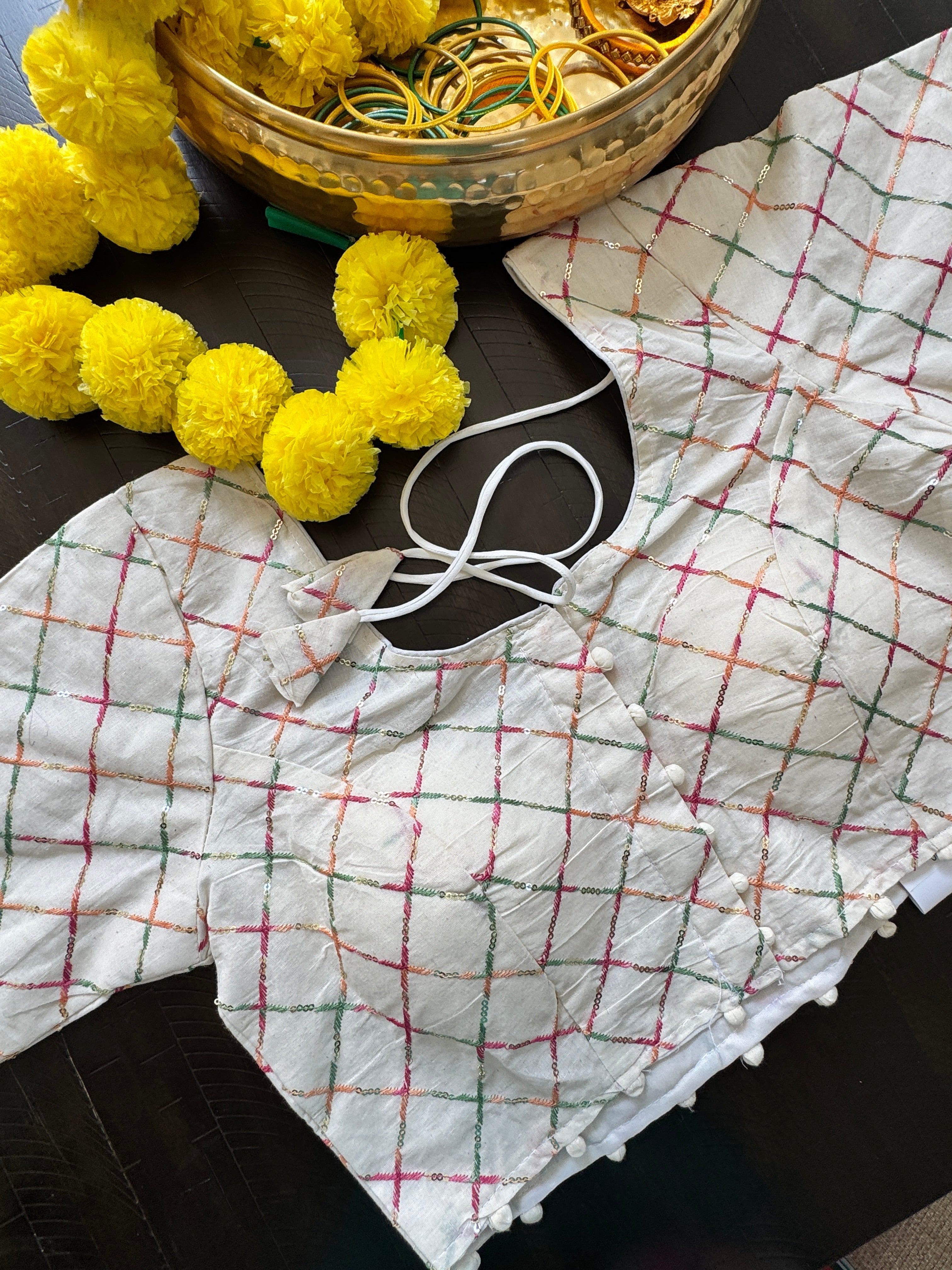 Readymade Padded Cotton front hooks blouse with sleeves