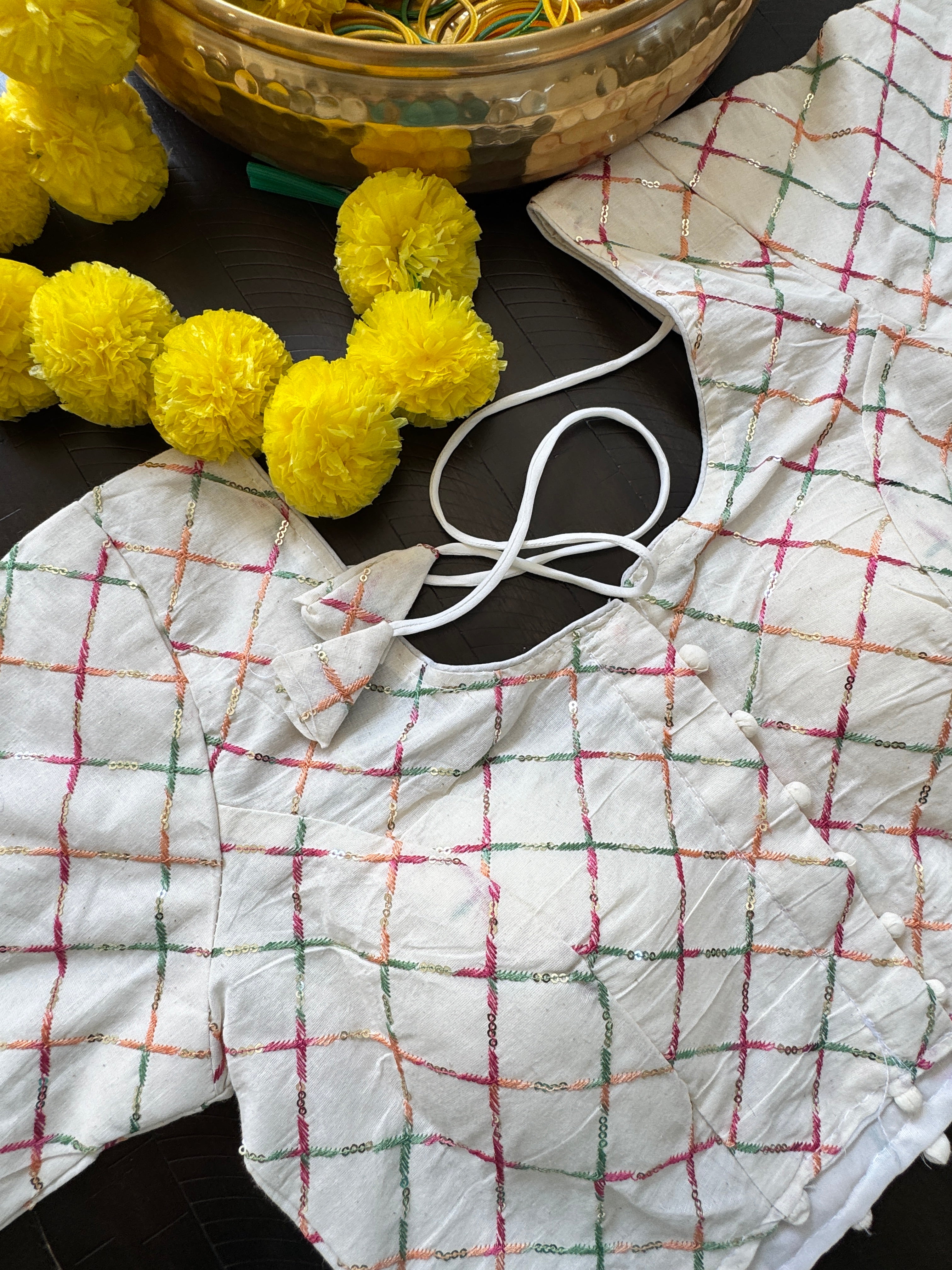 Readymade Padded Cotton front hooks blouse with sleeves