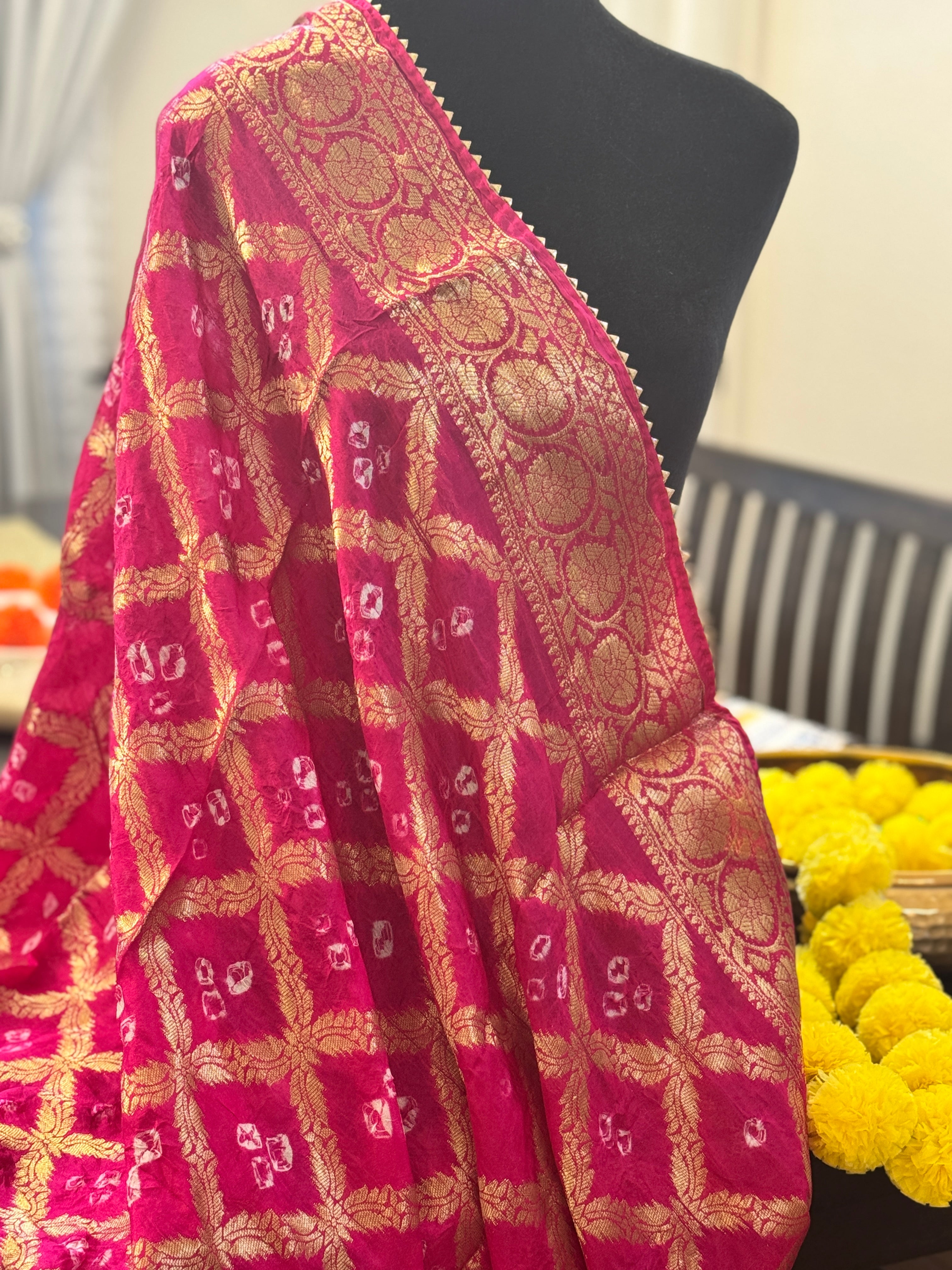 Silk Gharchola dupatta - hot pink