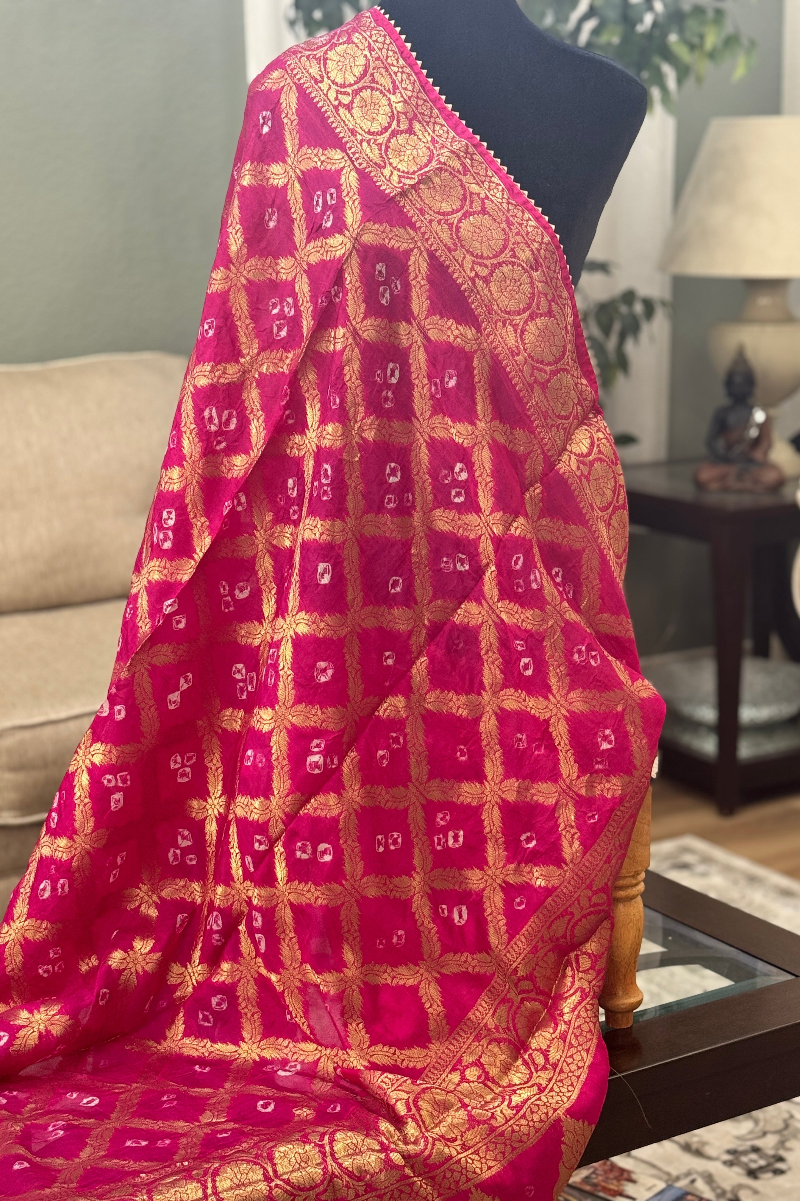 Silk Gharchola dupatta - hot pink