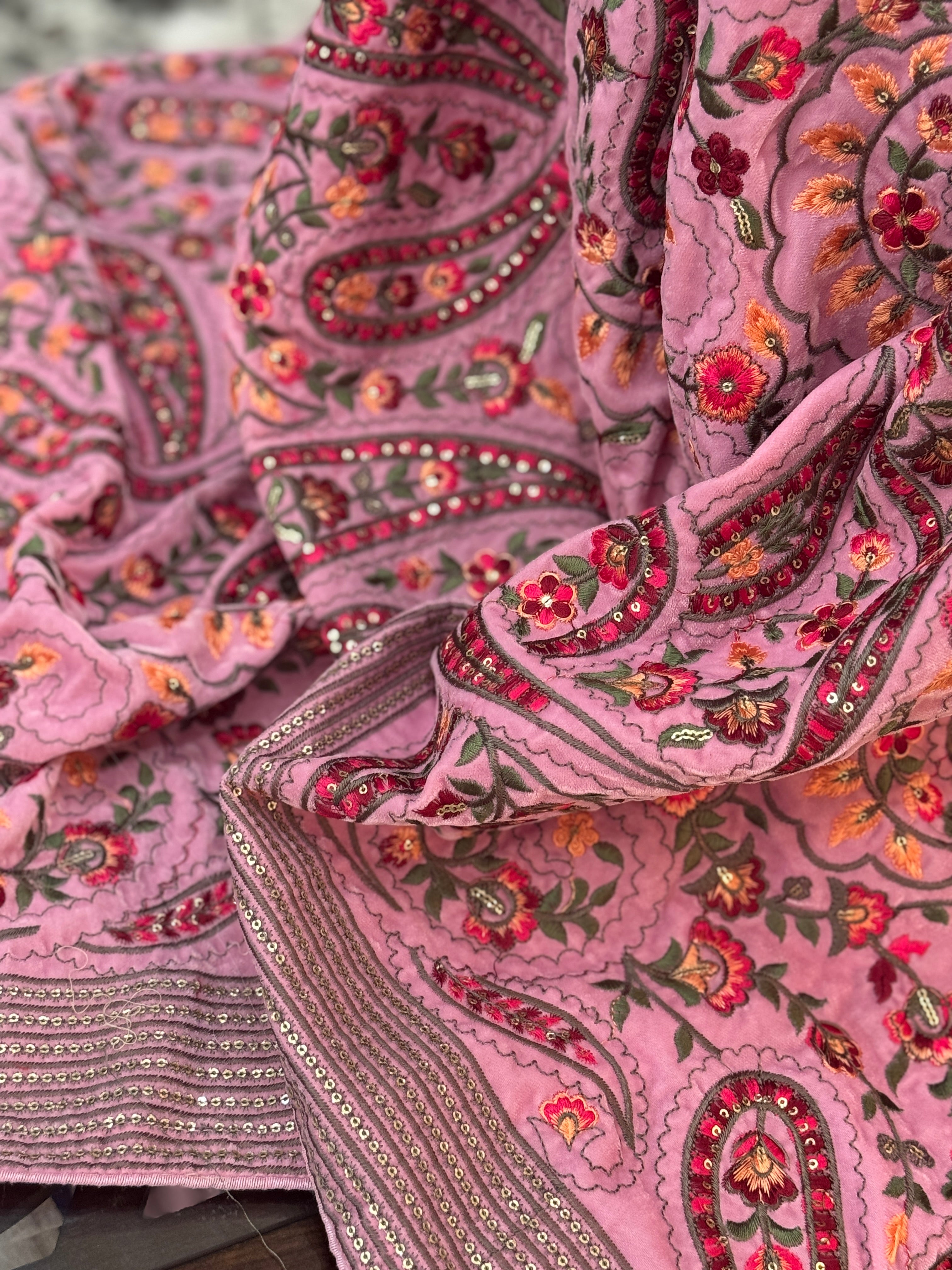 Velvet Kashmiri dupatta - pink
