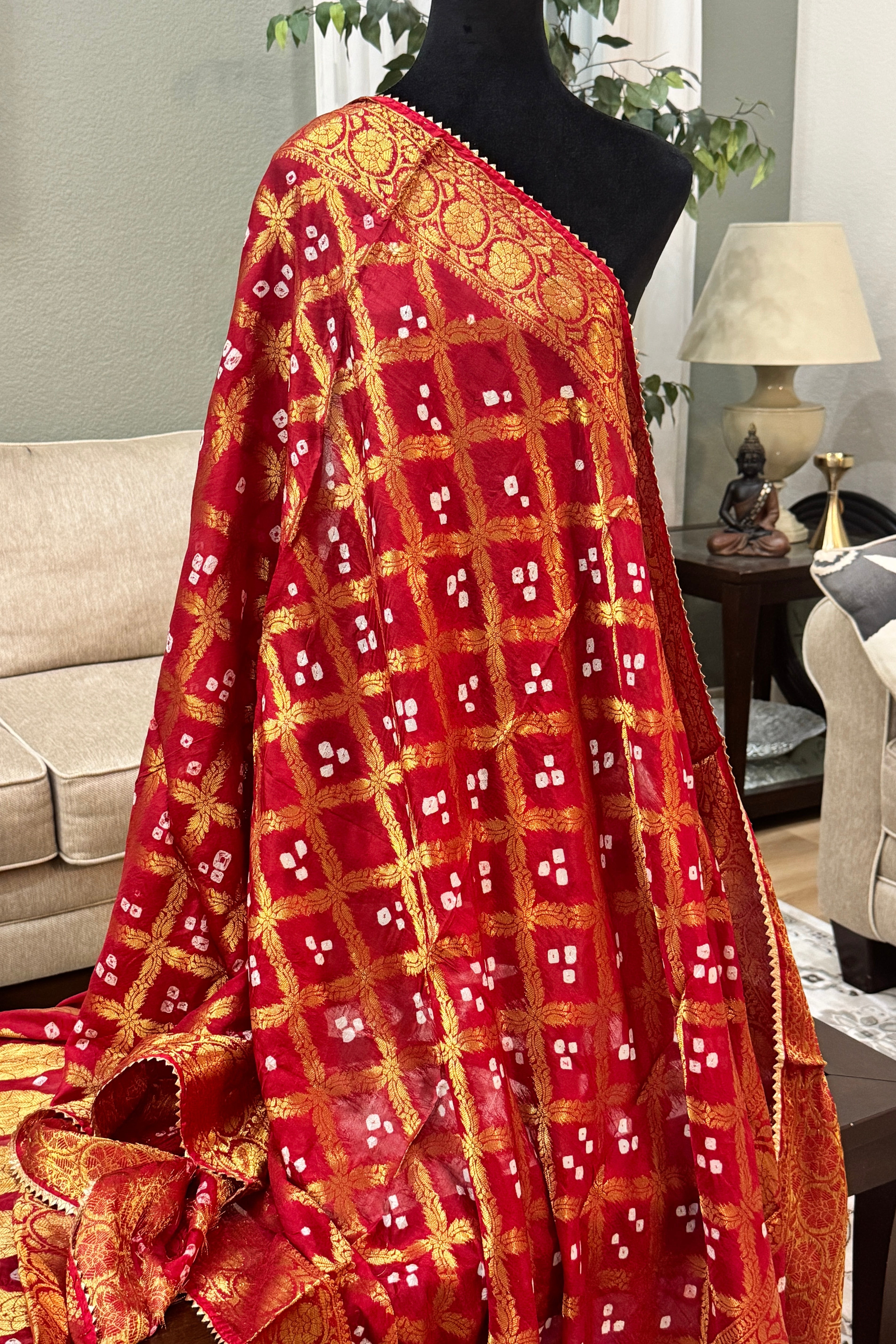 Silk Gharchola dupatta - red