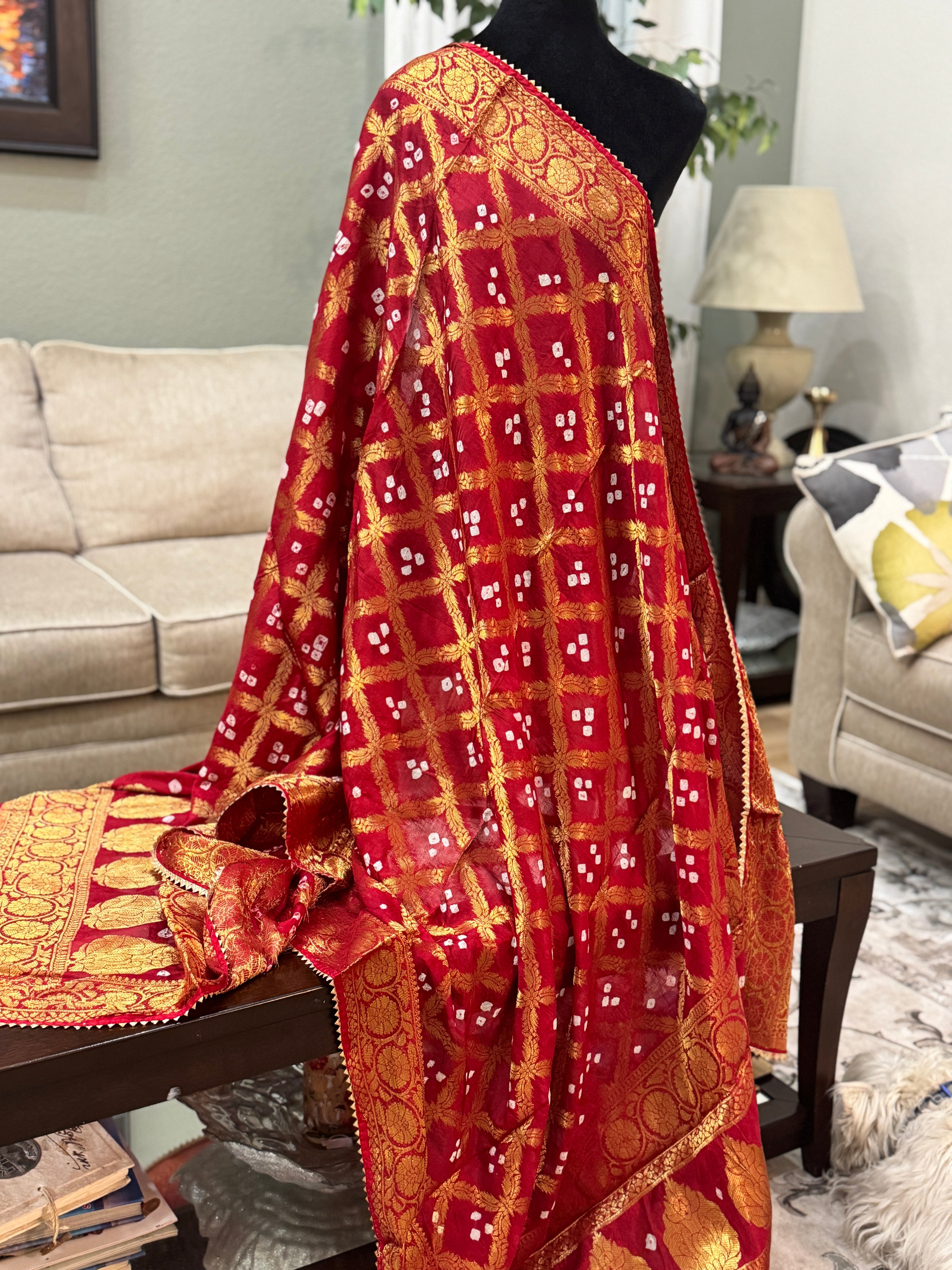 Silk Gharchola dupatta - red