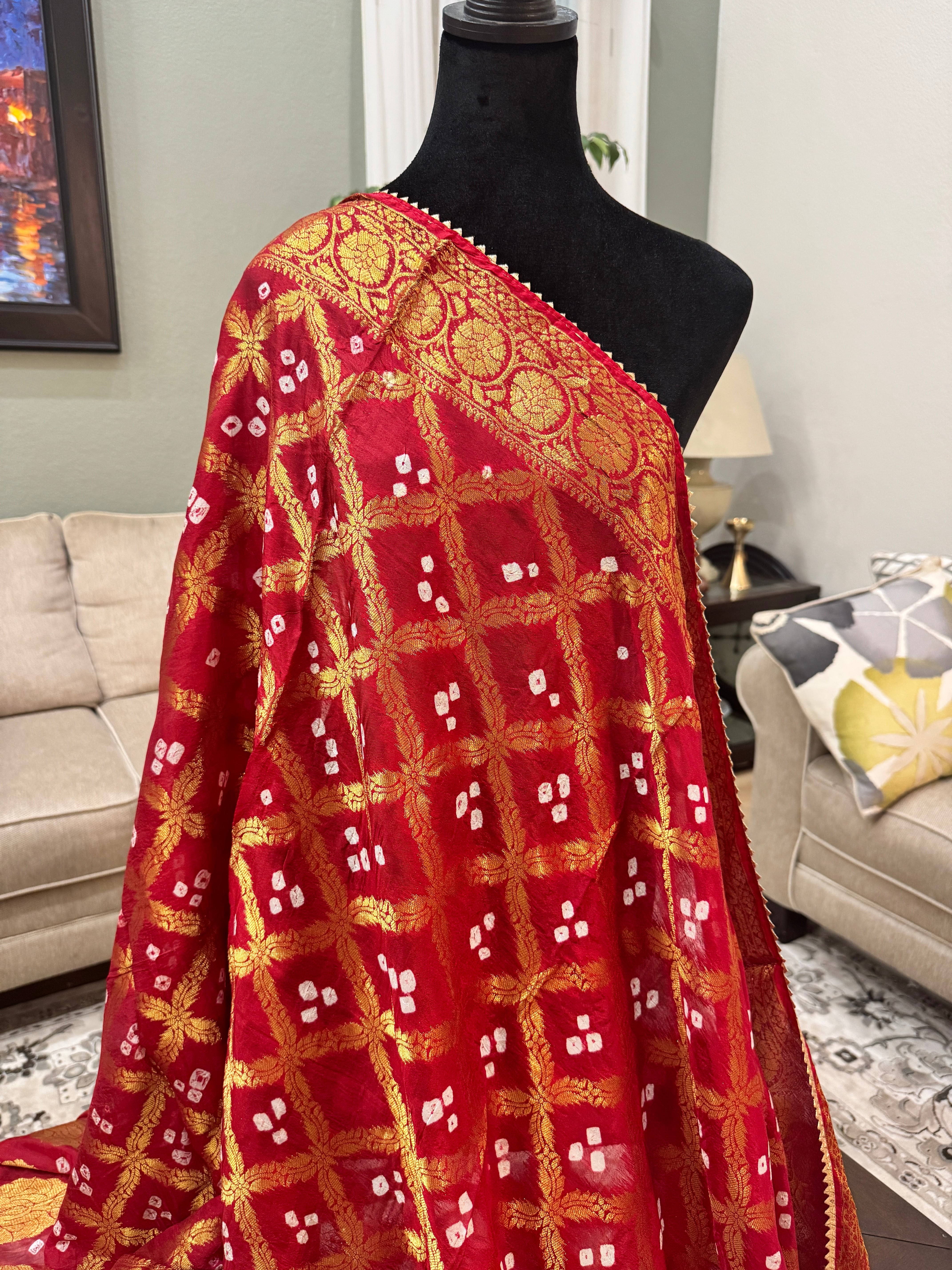 Silk Gharchola dupatta - red