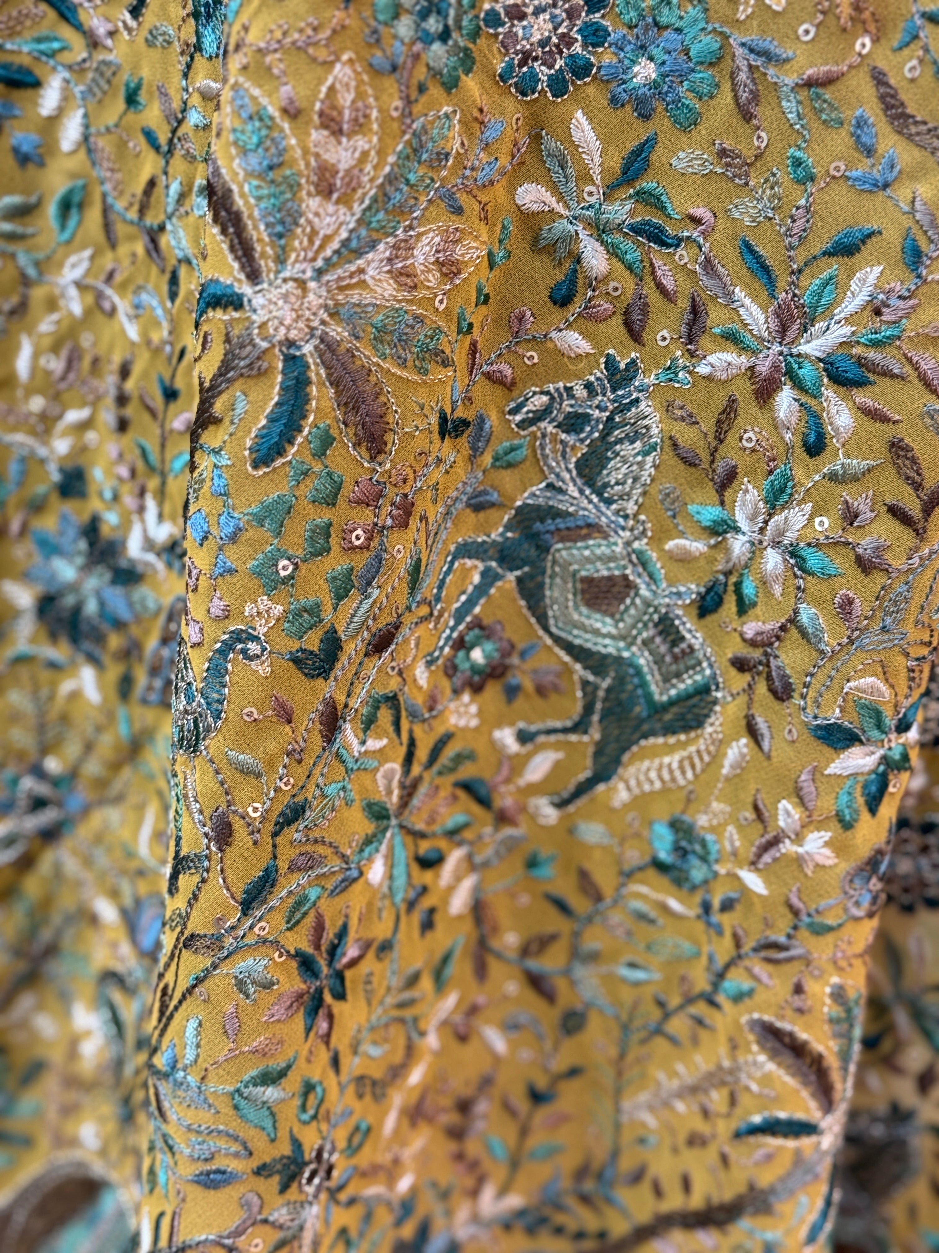 Embroidered dupatta - mustard