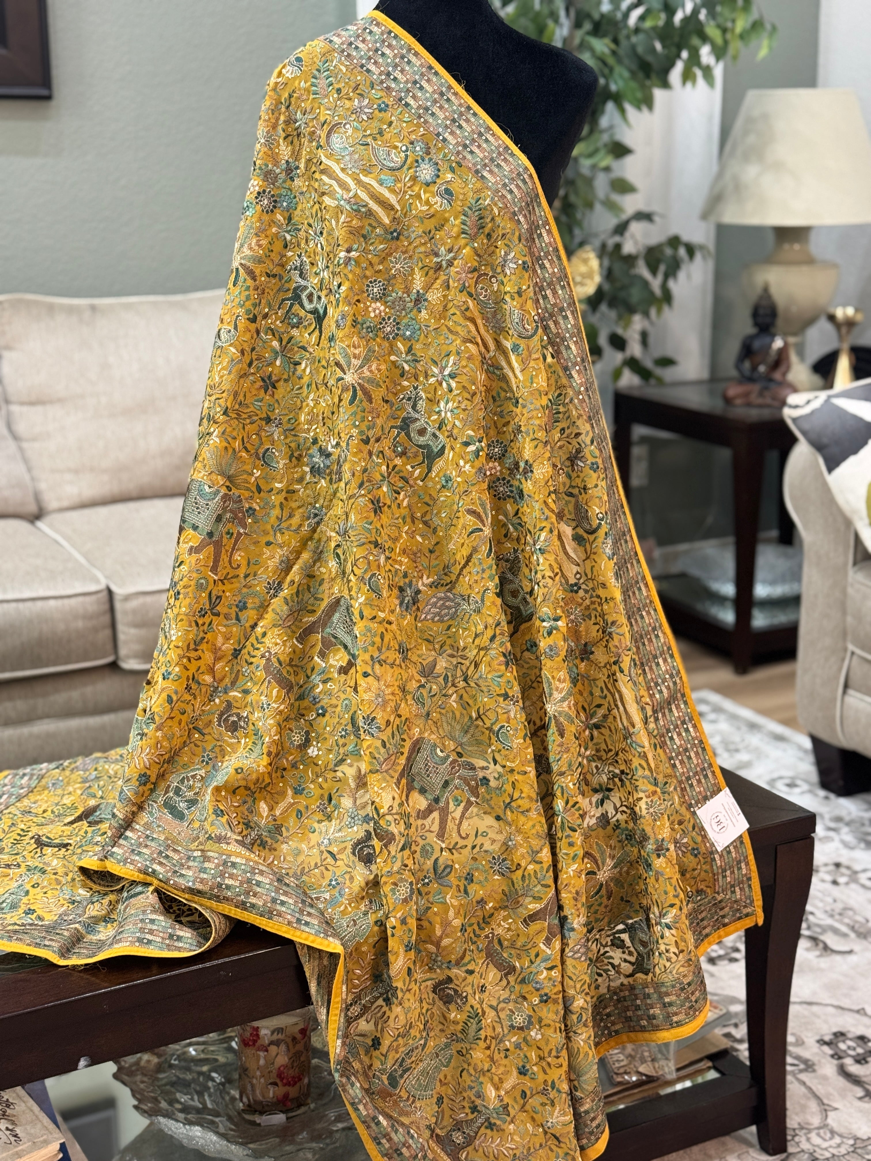 Embroidered dupatta - mustard