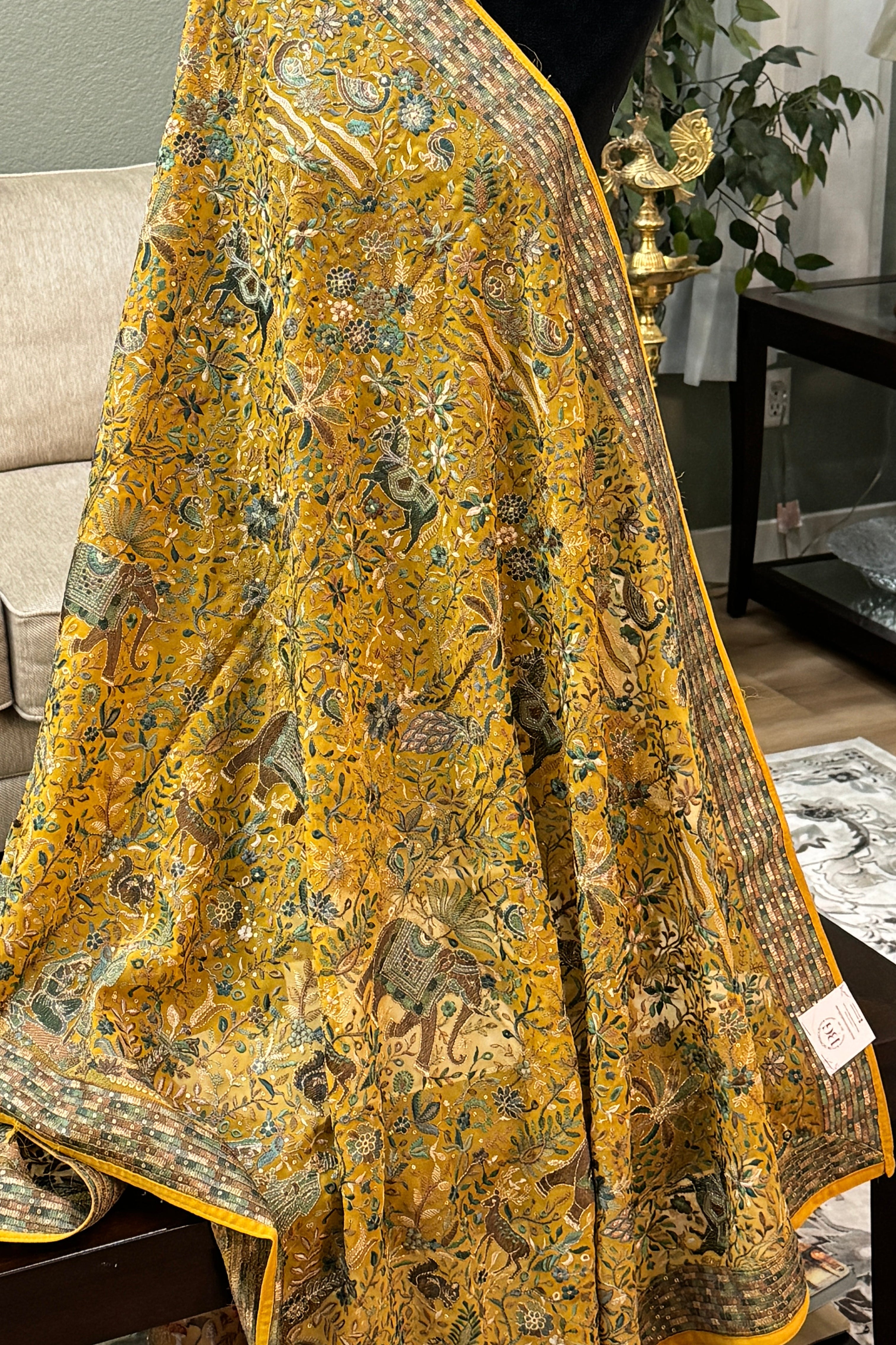 Embroidered dupatta - mustard