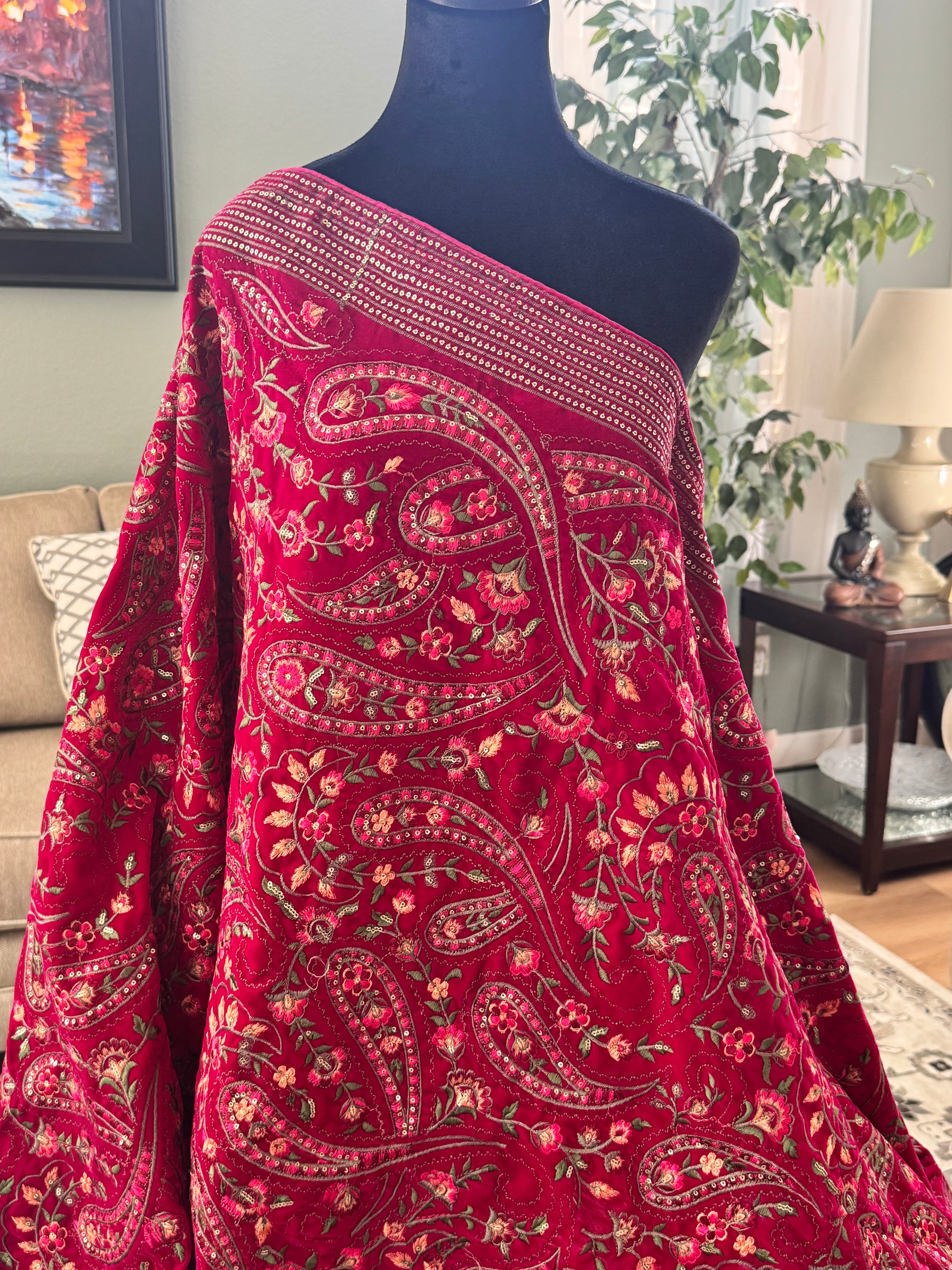 Velvet Kashmiri dupatta - maroon