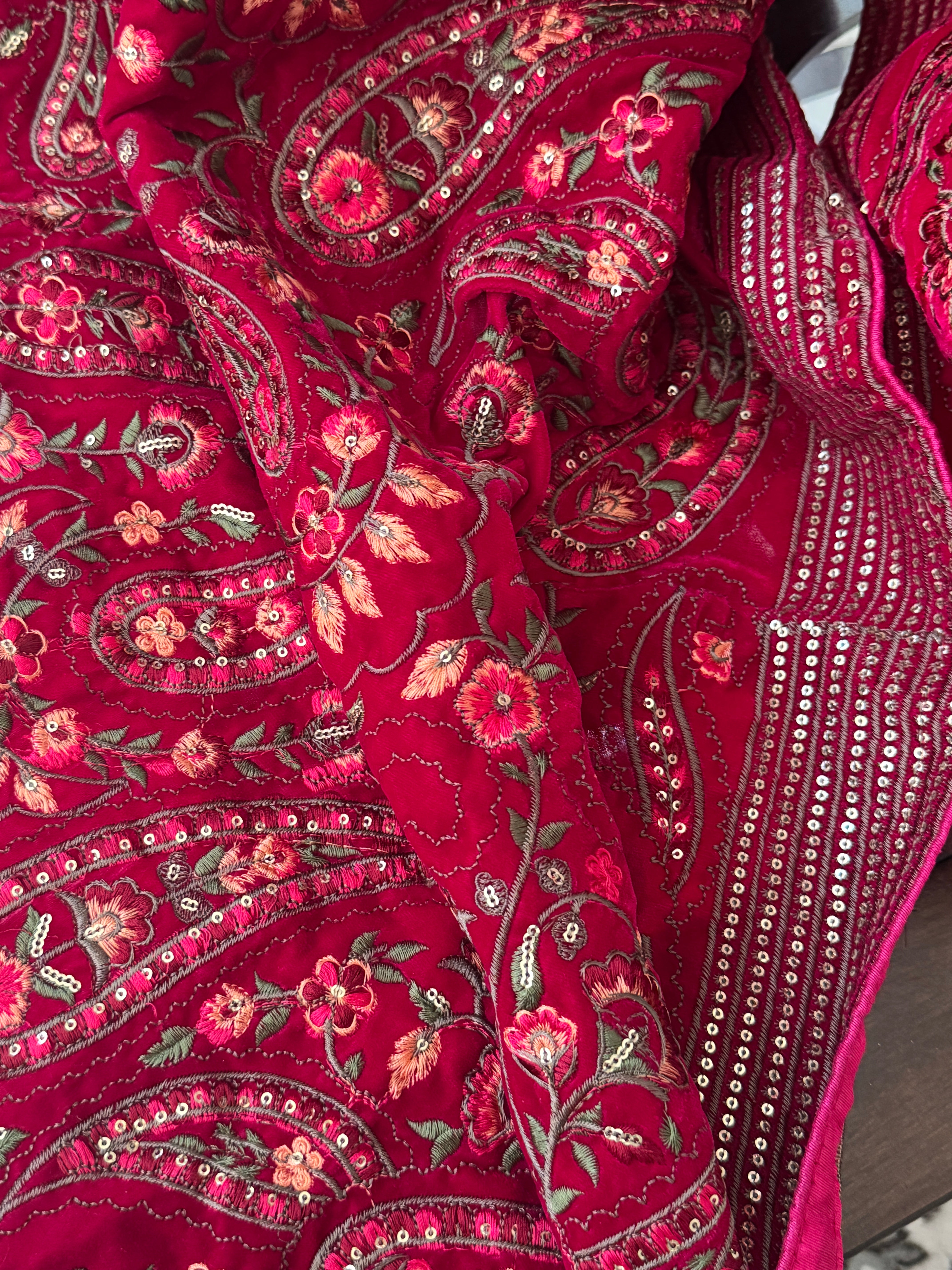 Velvet Kashmiri dupatta - maroon