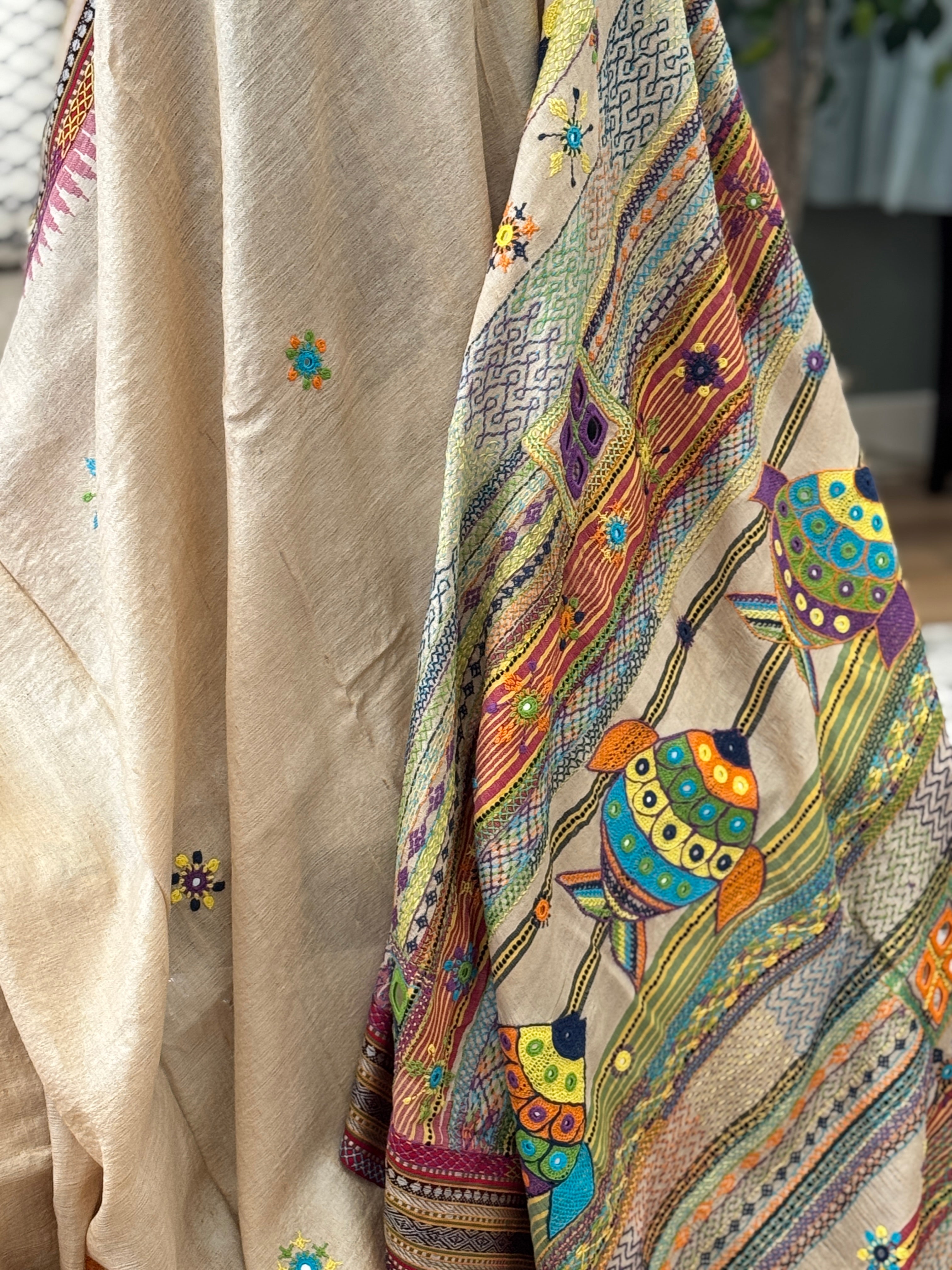 Lambani Hand Embroidered Vidharba Tussar Saree - red